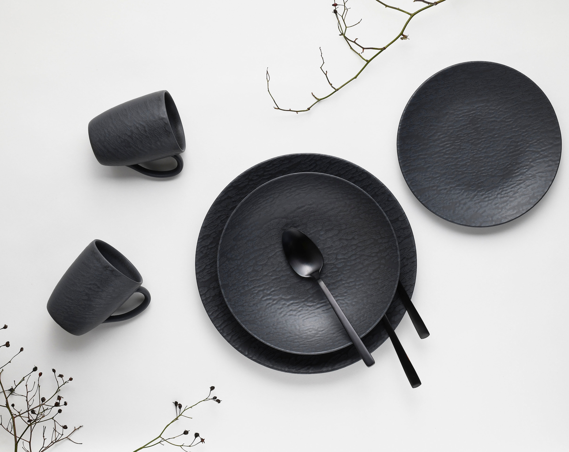 CreaTable Kombiservice »Schiefer Black«, (Set, 16 tlg.), robuste, kratzfeste, seidenmatte Glasur