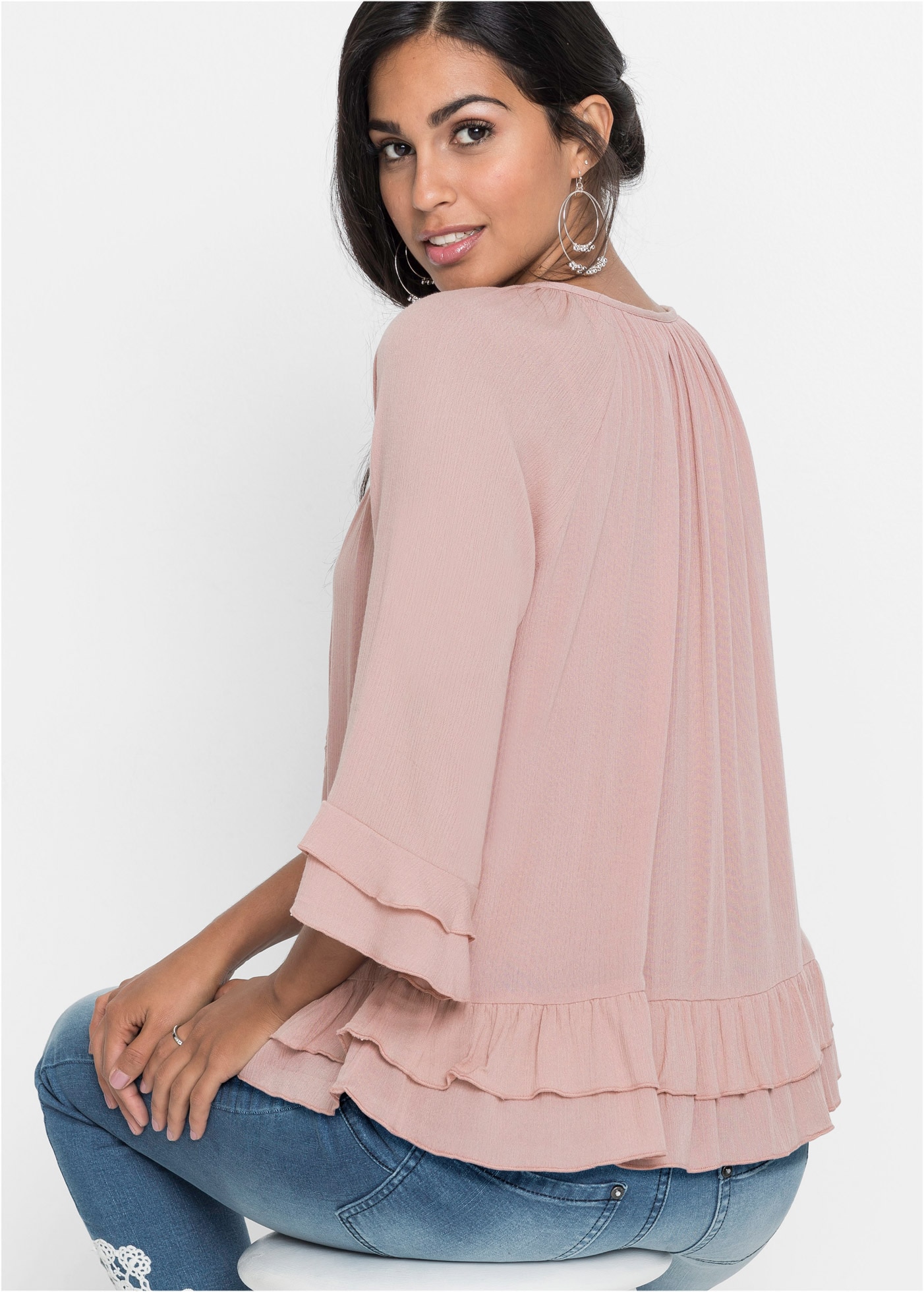 bonprix Tunika 1 A-Linien-Passform, mit 3/4-Ärmeln, gleichfarbige Stickerei