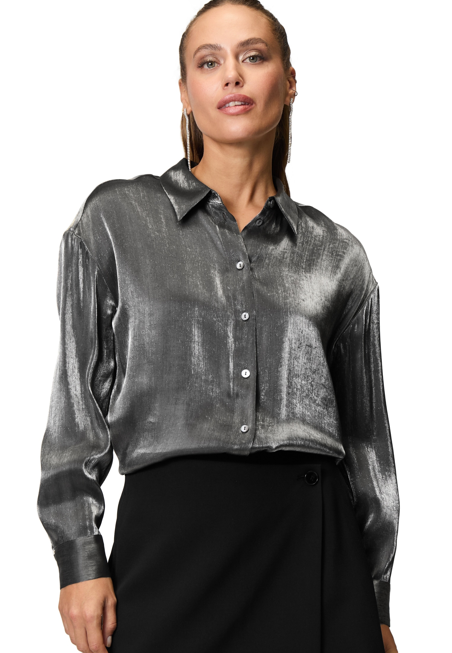 Zero Klassische Bluse "zero Damen Bluse glänzend mit Knopfleiste" günstig online kaufen