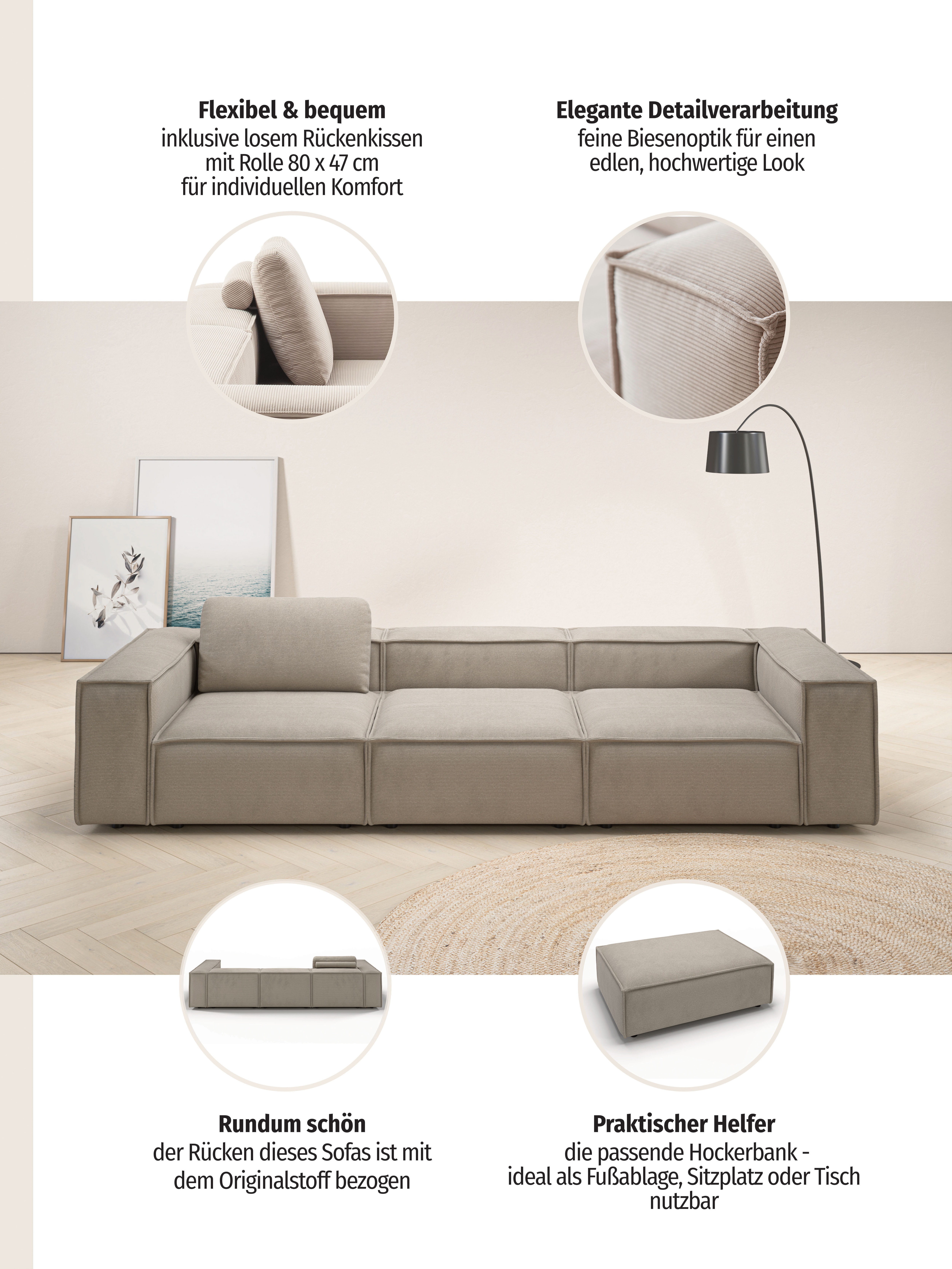 Thumbnail - PLACES OF STYLE 3,5-Sitzer "Watertown, modernes Big-Sofa XXL, 336 cm Breite, auch in Feincord" Riesiges Designersofa mit...