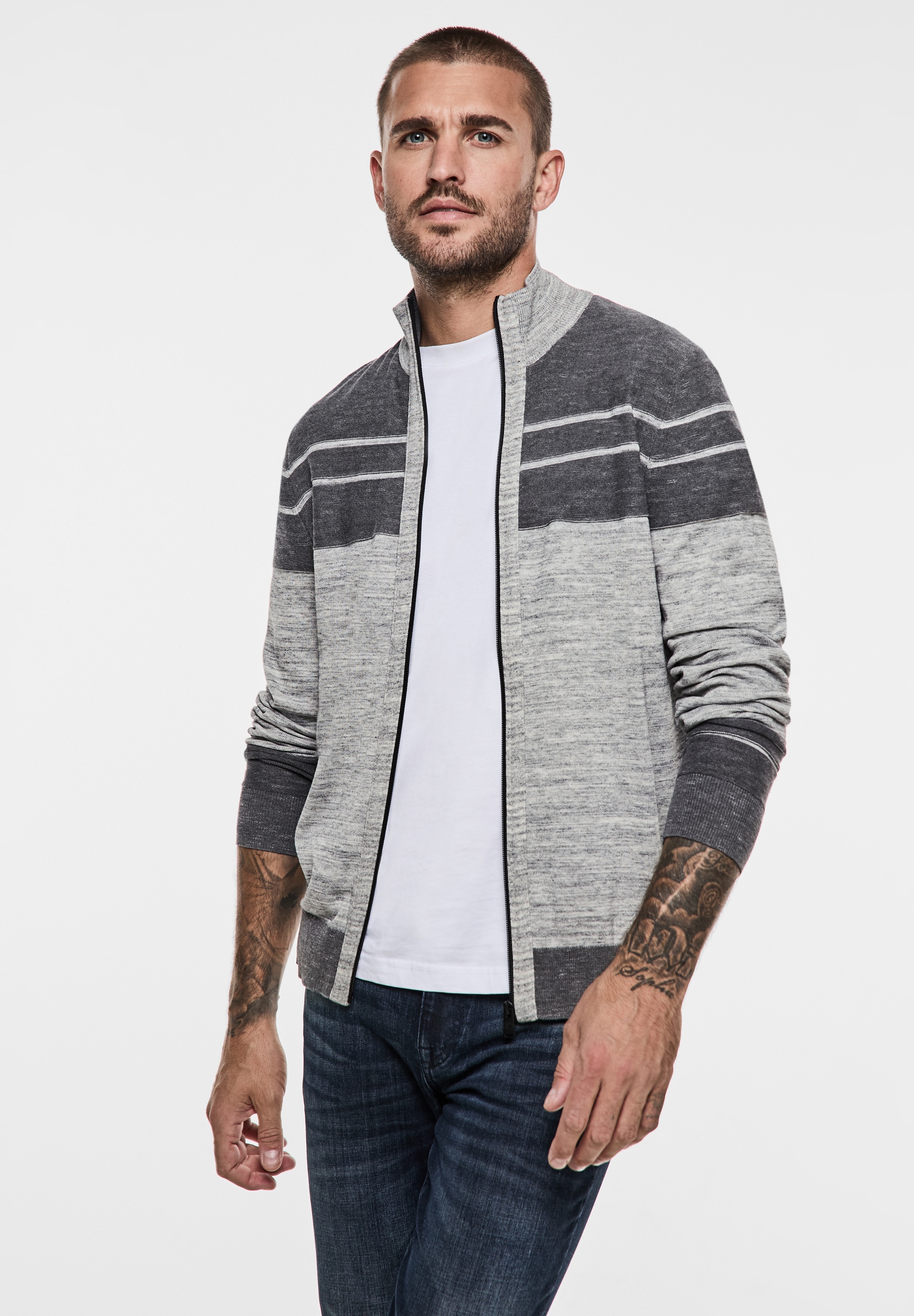 STREET ONE MEN Strickjacke, mit Stehkragen