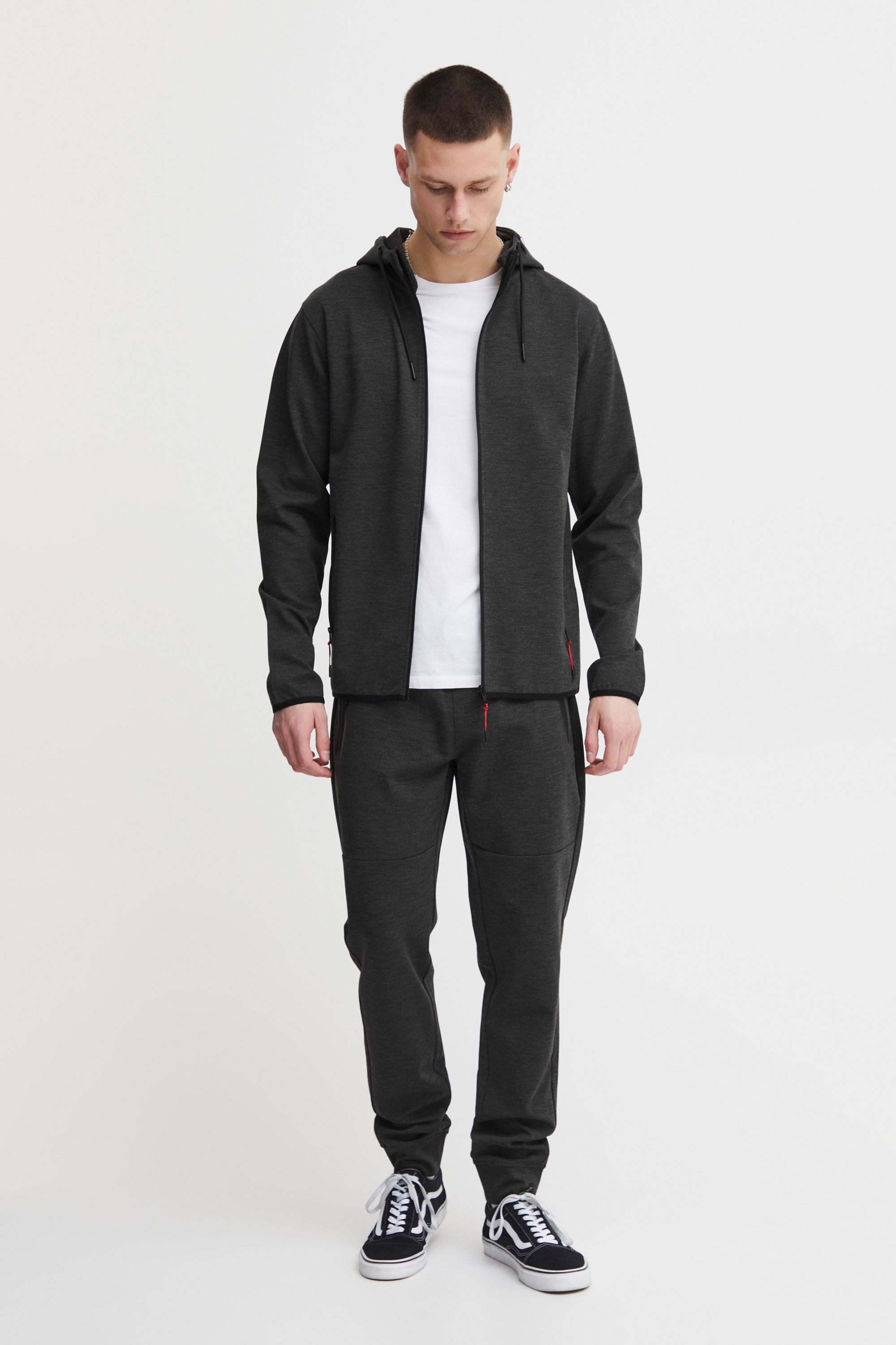 !solid Kapuzensweatjacke SOLID "Kapuzensweatjacke SDVidit", Herren, Gr. XL, grau (dunkelgrau melange), Obermaterial: 78% Polyester PES. 18% Viskose CV. 4% Elasthan EL., Sweatjacken 2