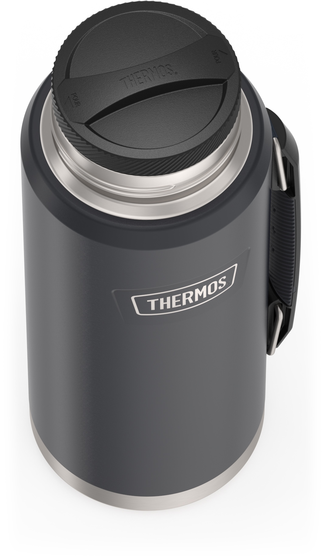 THERMOS Isolierflasche »ICON BEVERAGE BOTTLE, Edelstahlkörper, spülmaschinenfest«, (1 tlg.), 1,2l, 24h heiß & 24h kalt, Twist & Pour Lid, isolierter Trinkbecher