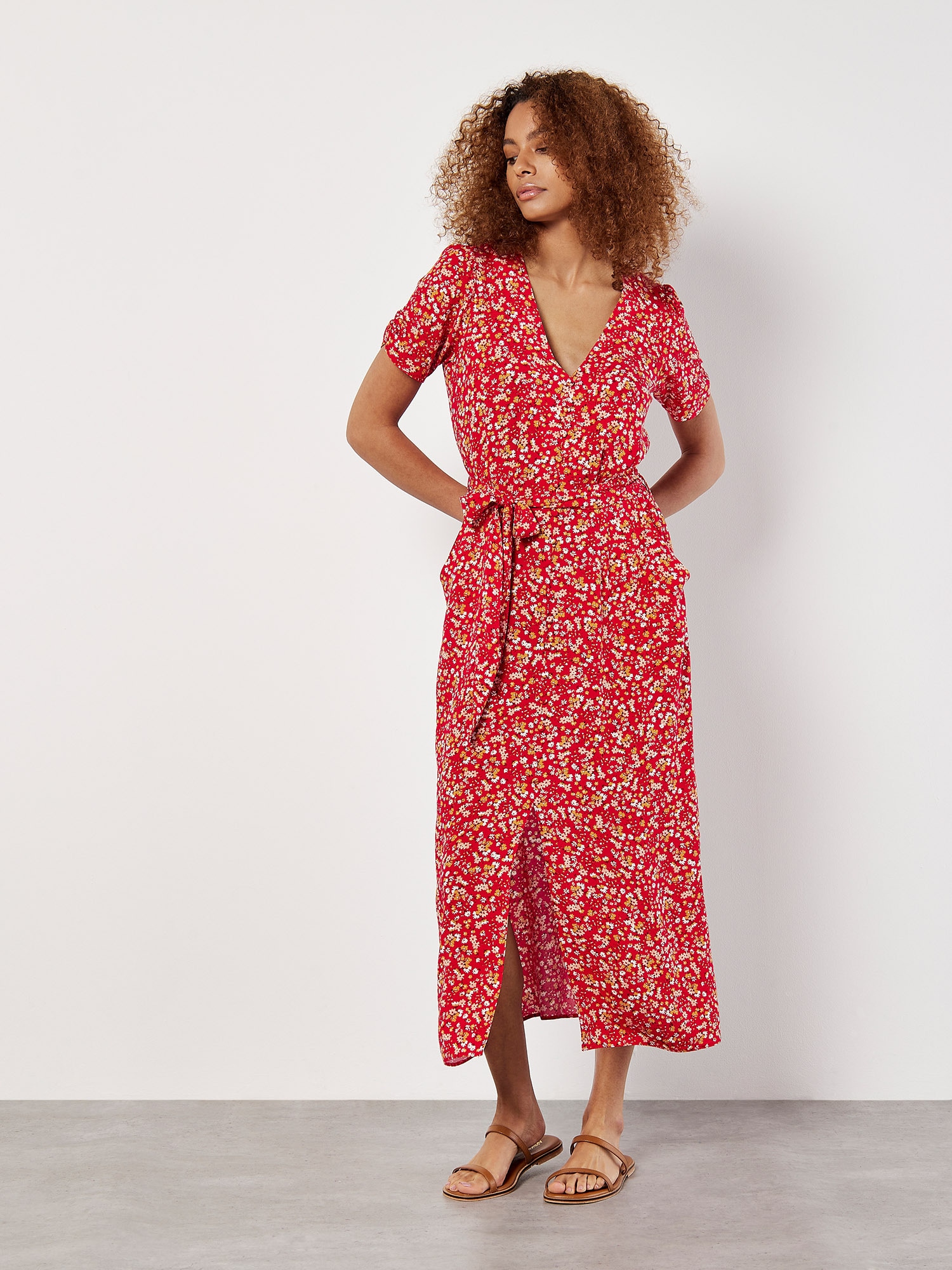Apricot Druckkleid »Ditsy Floral Decorative Button Dress« mit Tallenbindeband