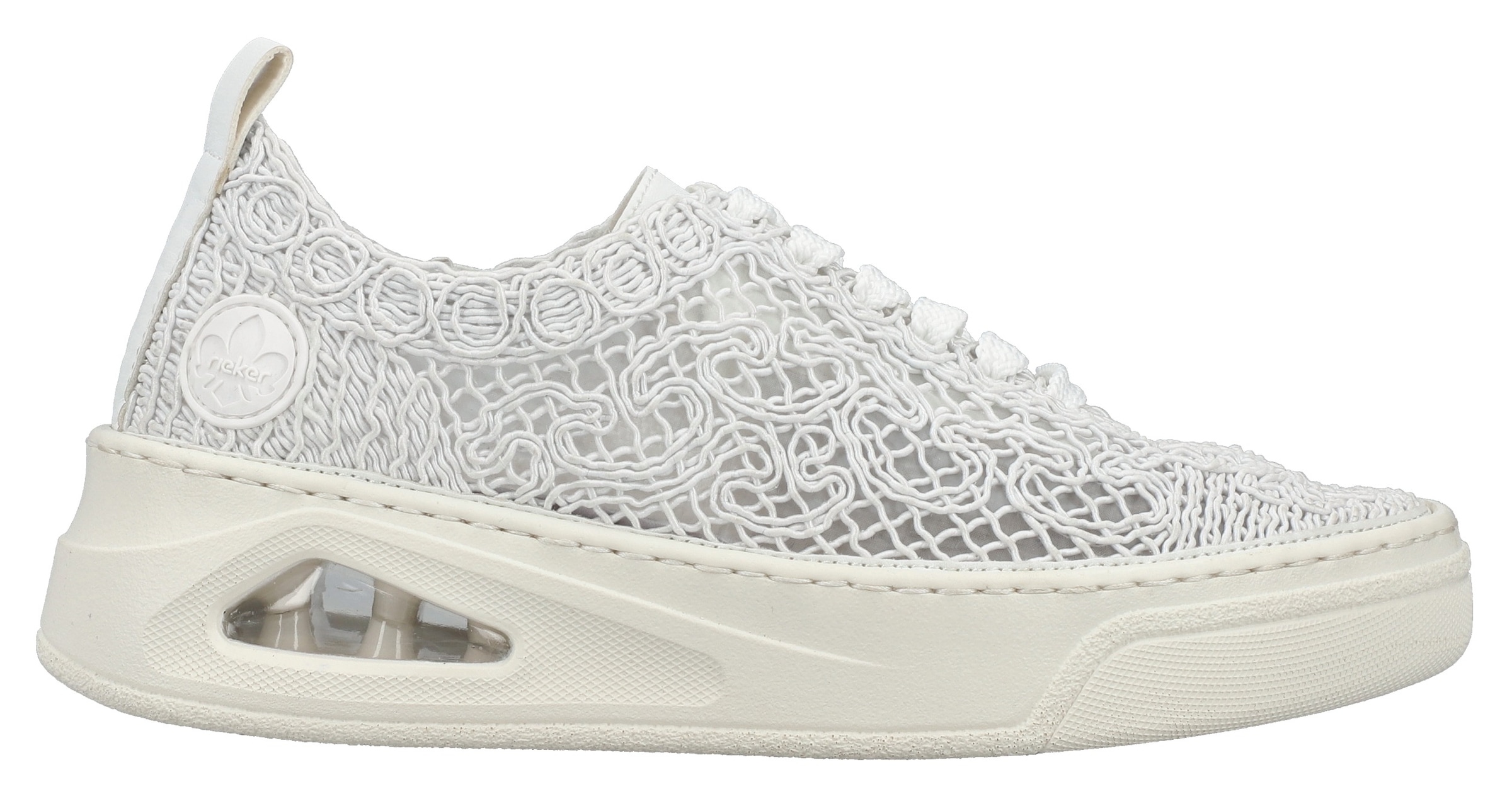 Rieker Plateausneaker, Schnürschuh, Halbschuh in sommerlicher Makramee-Optik
