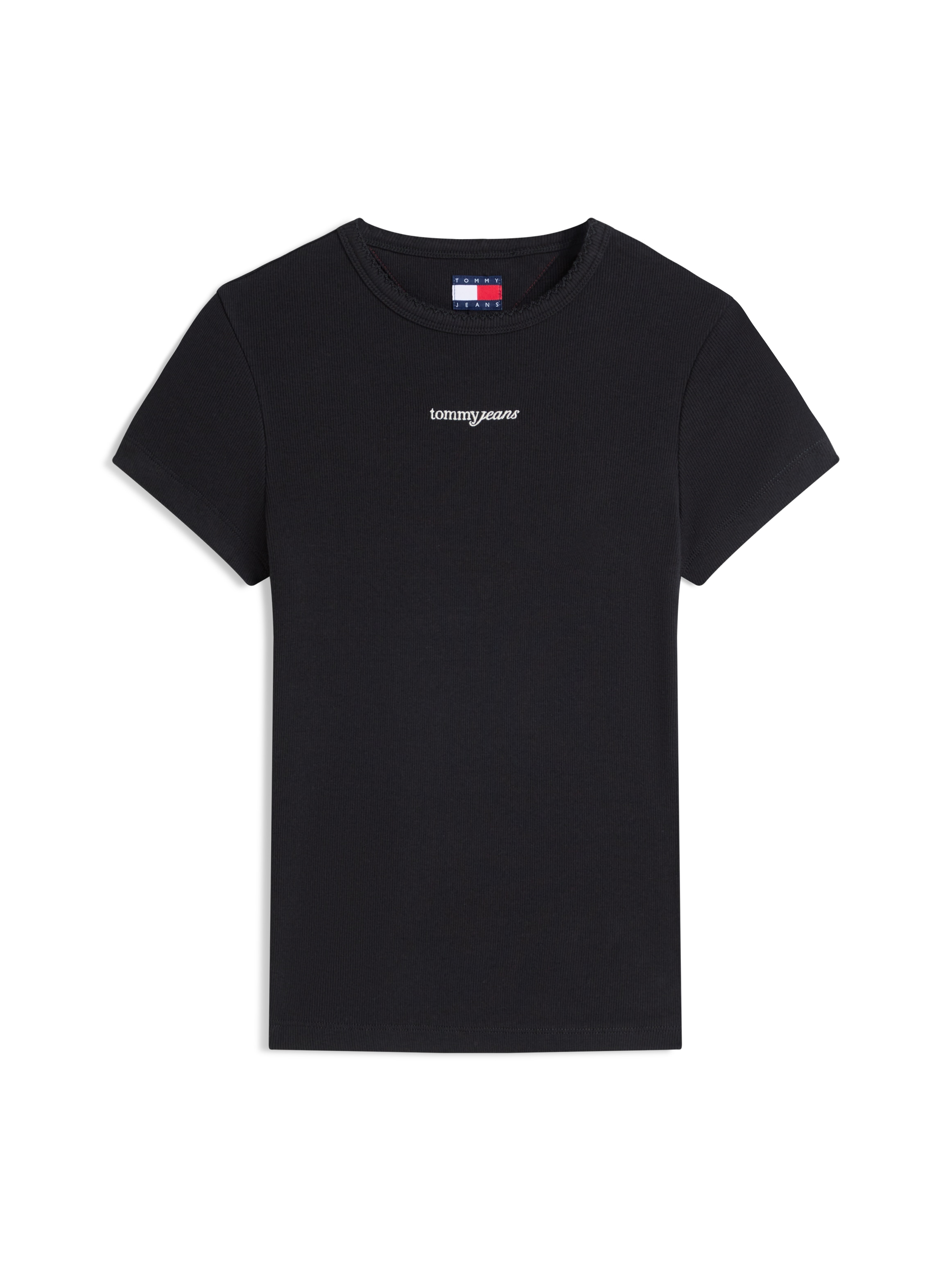 Tommy Jeans Kurzarmshirt »TJW SLIM SCRIPT RIB SS TEE« Baumwollmischung, slim fit, in gerippter Struktur