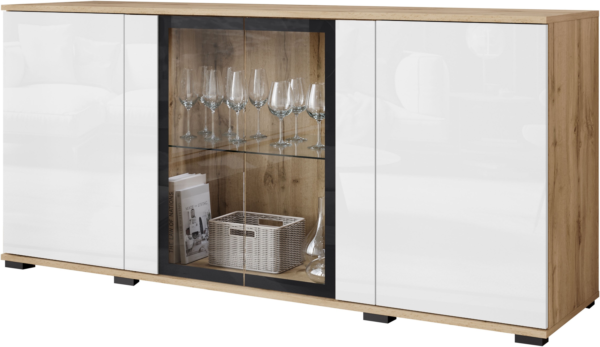 INOSIGN Sideboard "Caro, modernes Design mit Glaseinsätzen, Breite 150 cm", günstig online kaufen
