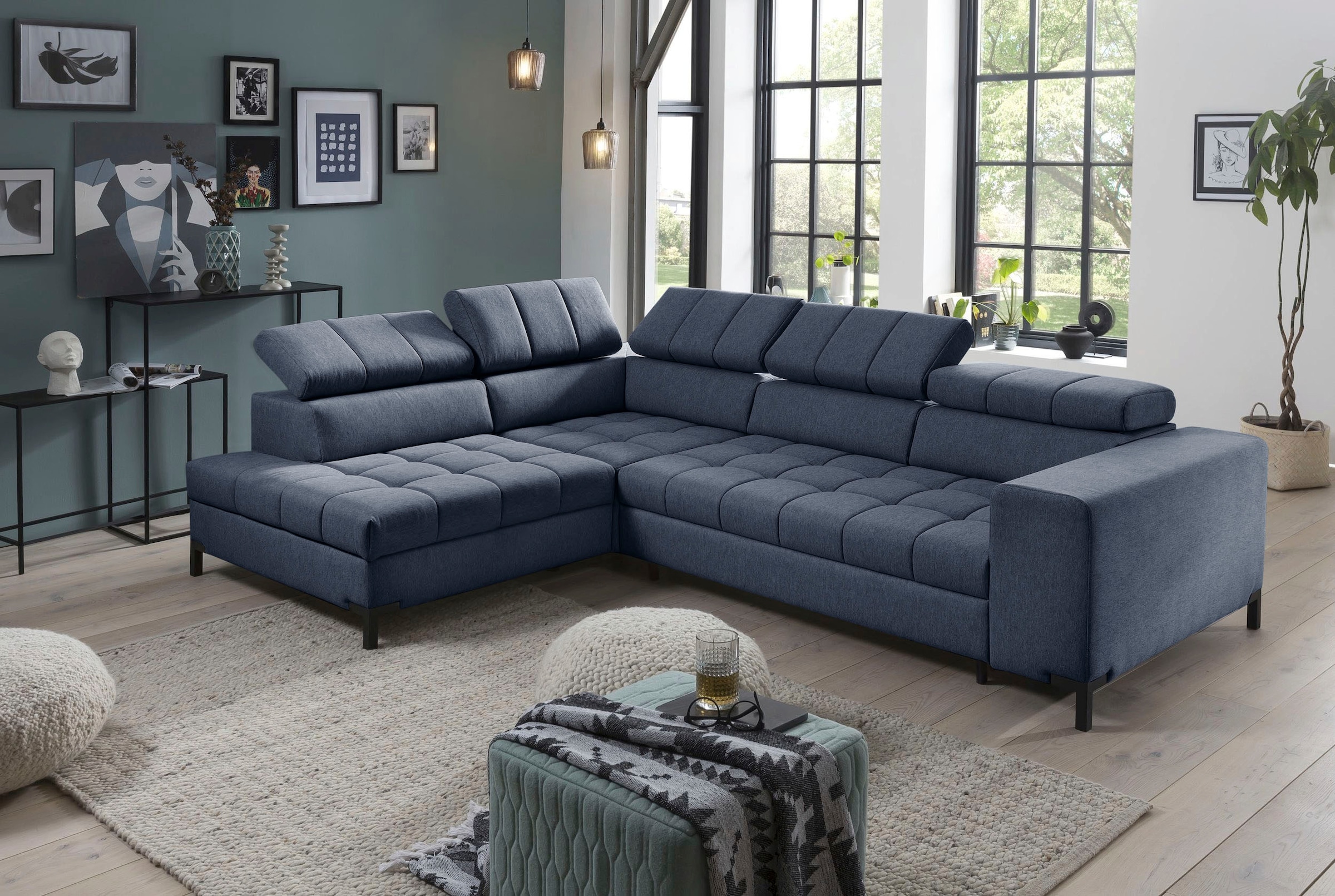 exxpo - sofa fashion Ecksofa »Bocco, hochwertige Verarbeitung, toller Sitzkomfort, bequem, L-Form«, wahlw. mit Bett & Bettkasten, inkl. Kopfteilverstellung