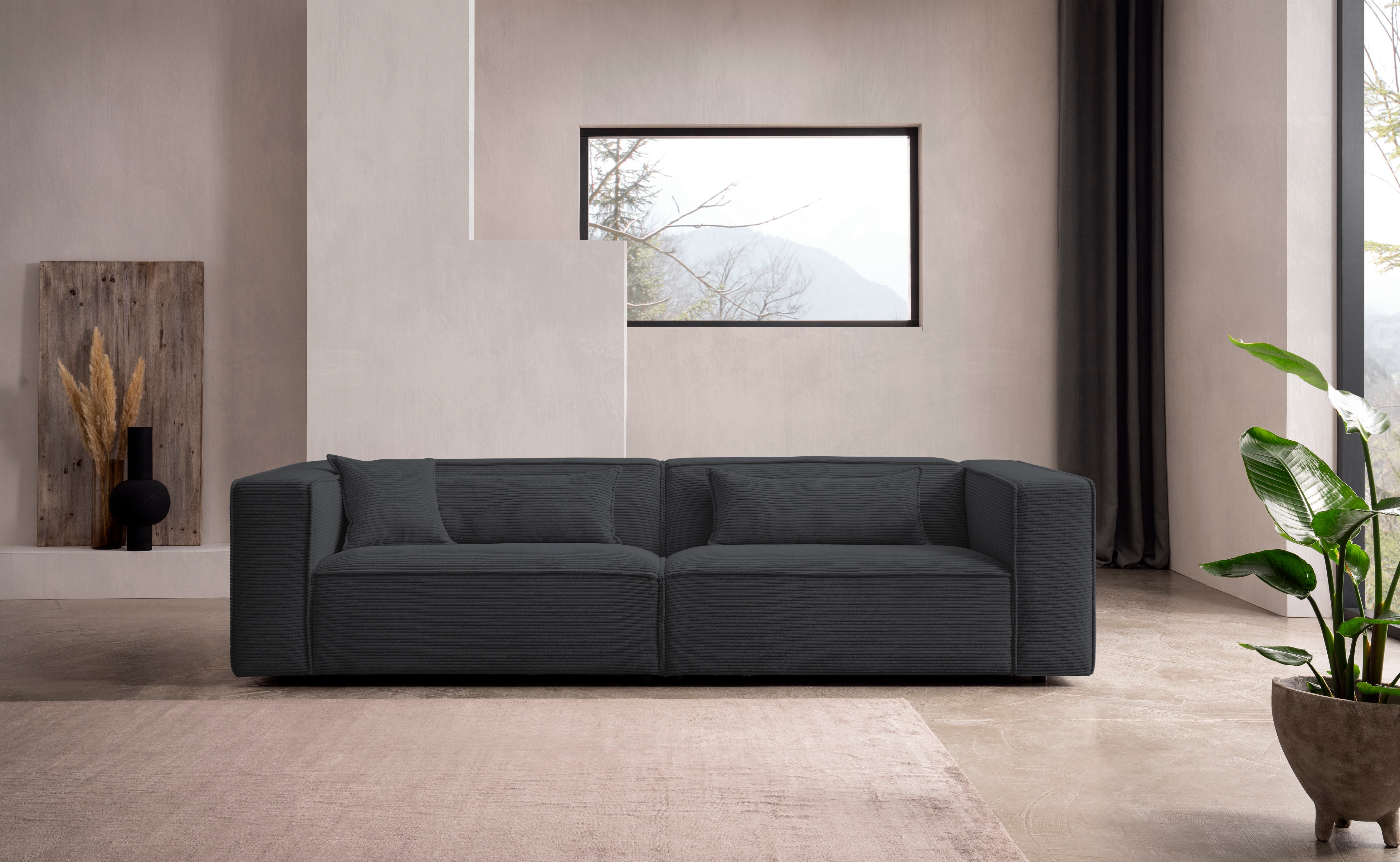 LeGer Home by Lena Gercke 3-Sitzer "PIARA, Cord, Sofa mit Kedernaht" schwarze Füße, bequemer Sitzkomfort