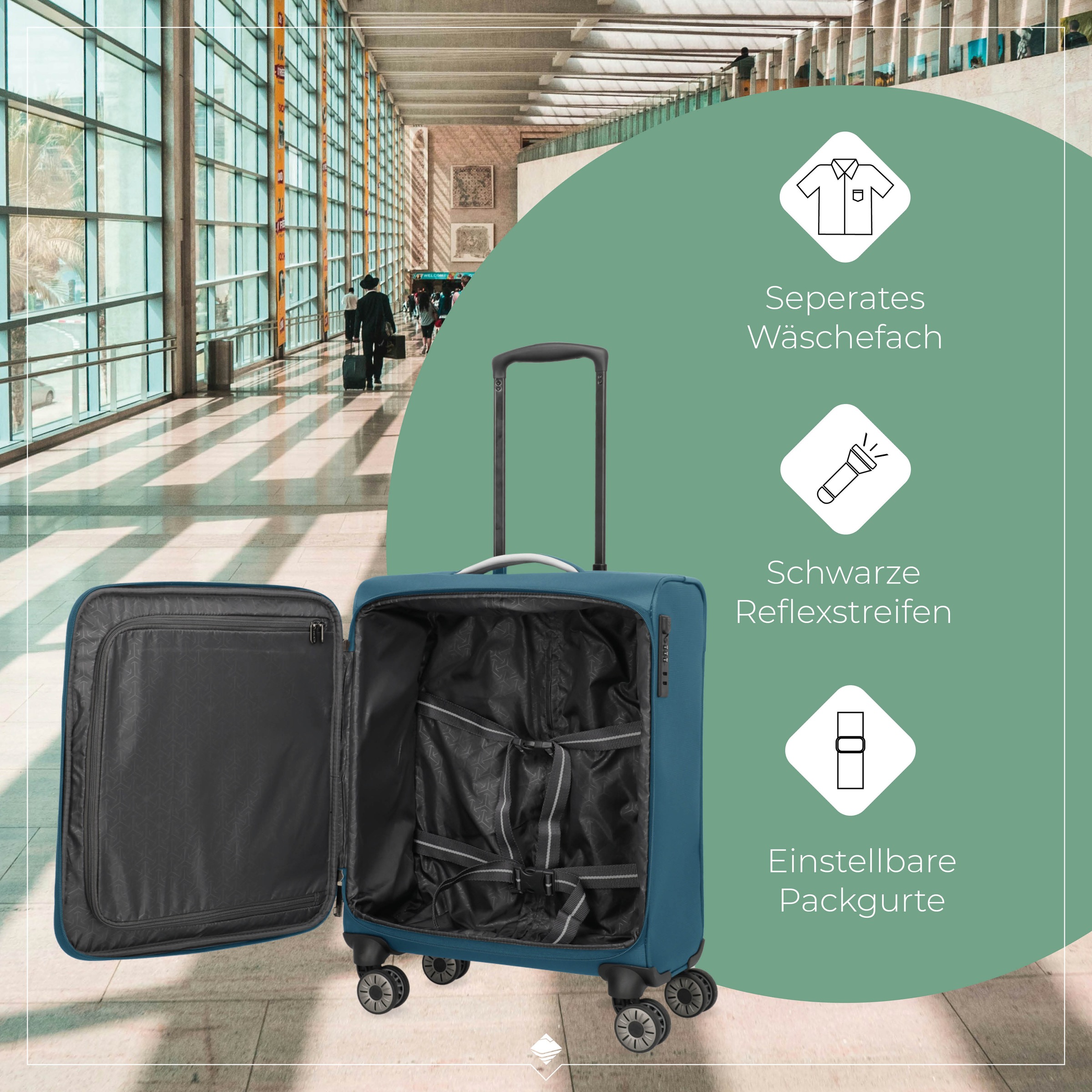 travelite Handgepäck-Trolley »JETPACK Max 4 Cabin, konzip. für Lufthansa, Austrian Airlines & Swiss«, 4 Rollen, Weichgepäck-Koffer Handgepäck für die meisten gängigen Airlines