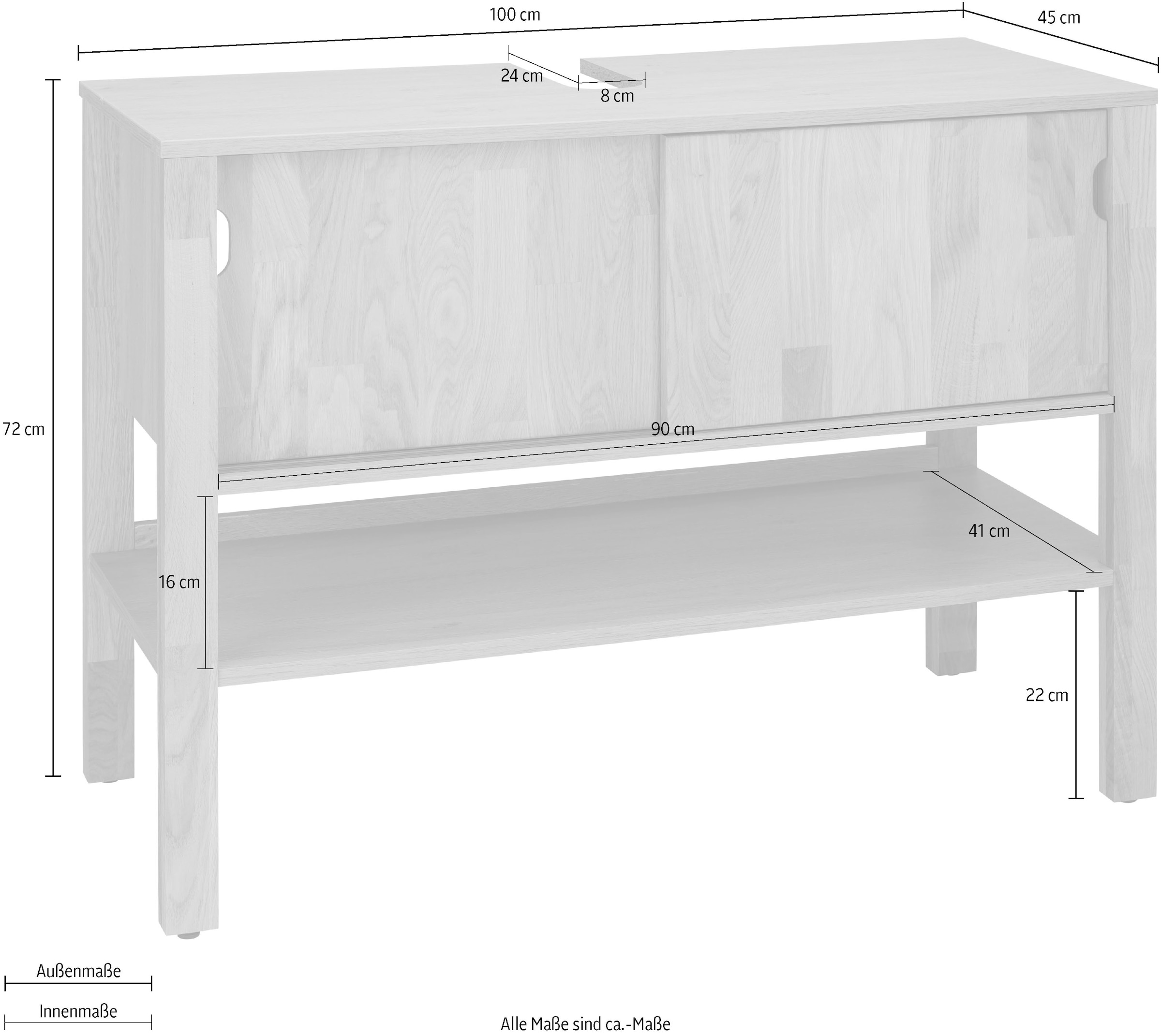 Breite | Home bestellen »April«, 100 Massivholz, Waschbeckenunterschrank cm Schiebetüren affaire aus BAUR