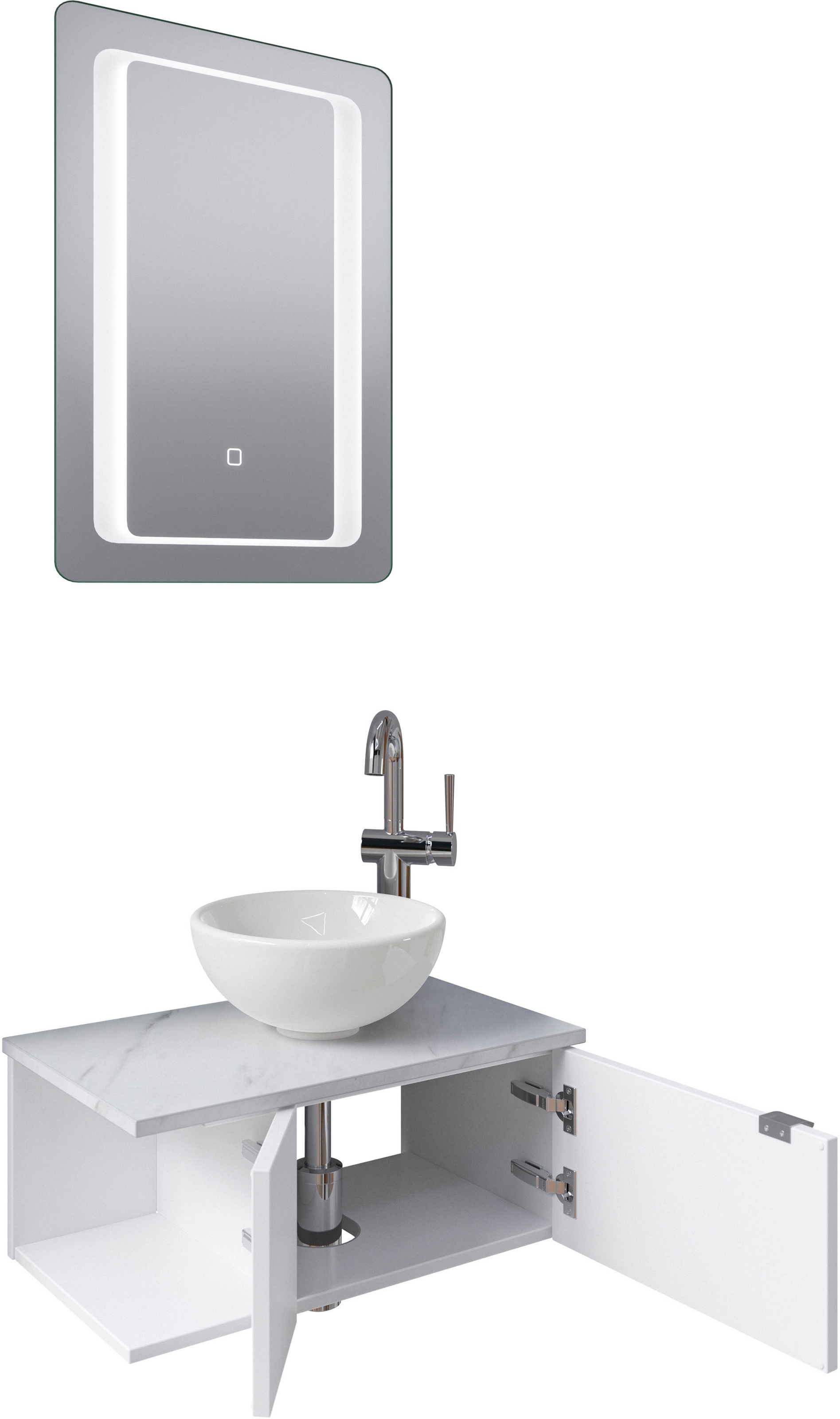 Saphir Badmöbel-Set »Serie 6915«, (4 St.), Gäste-Bad, 61 cm breit, mit LED-Spiegel, offenem Fach und 2 Türen