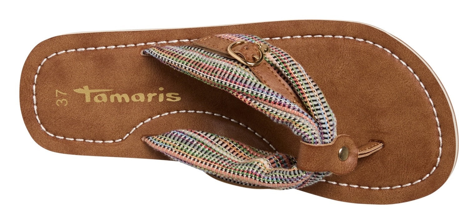 Tamaris Zehentrenner »AVRIL«, Sommerschuh, Flats, Schlappen mit T-Logoanhänger