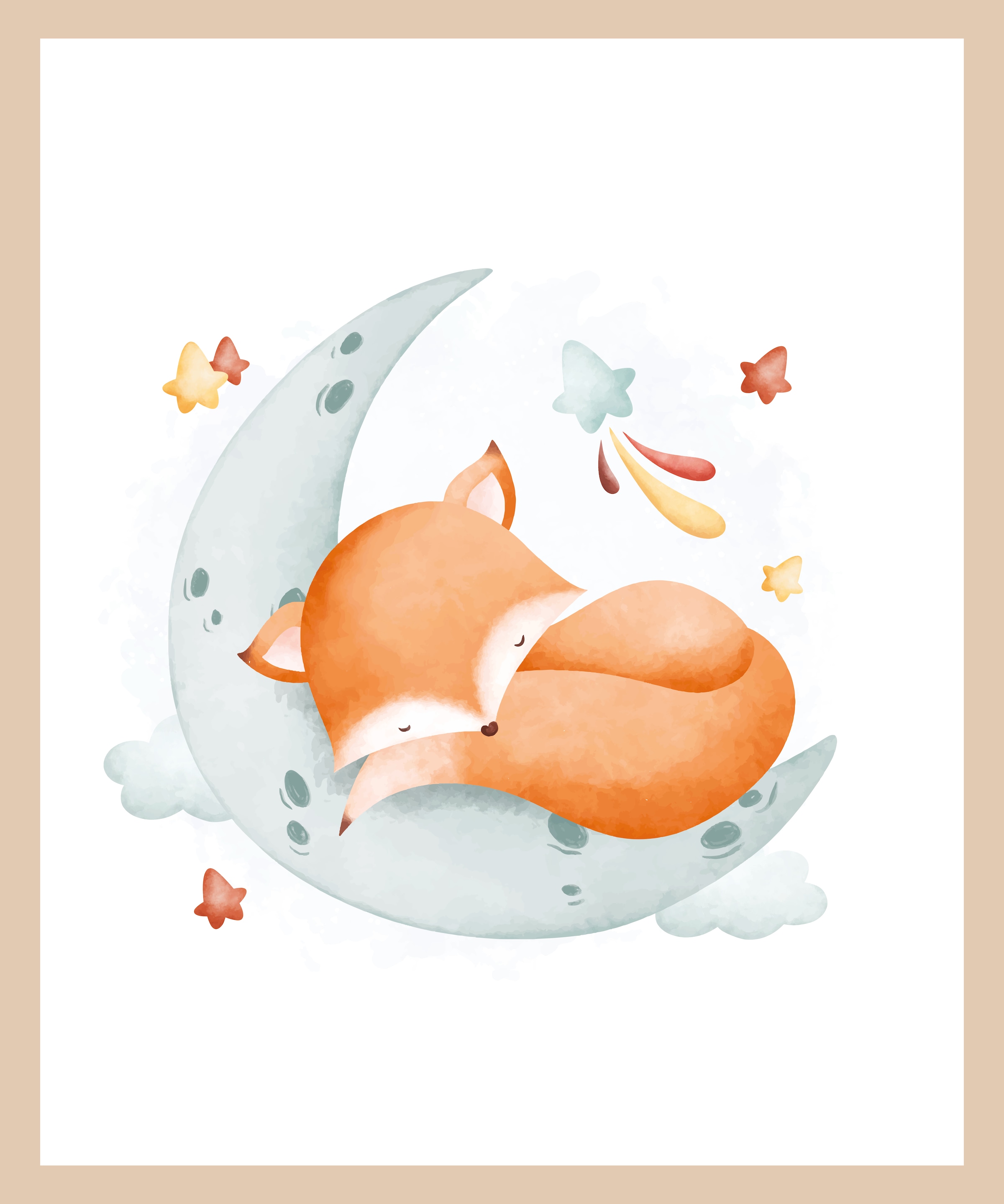 Lüttenhütt Bild mit Rahmen »oder Poster, Schlafender Fuchs auf Mond mit Sternen«, Fantasy-Füchse-Tiere, (1 St.), HD Premium Druck