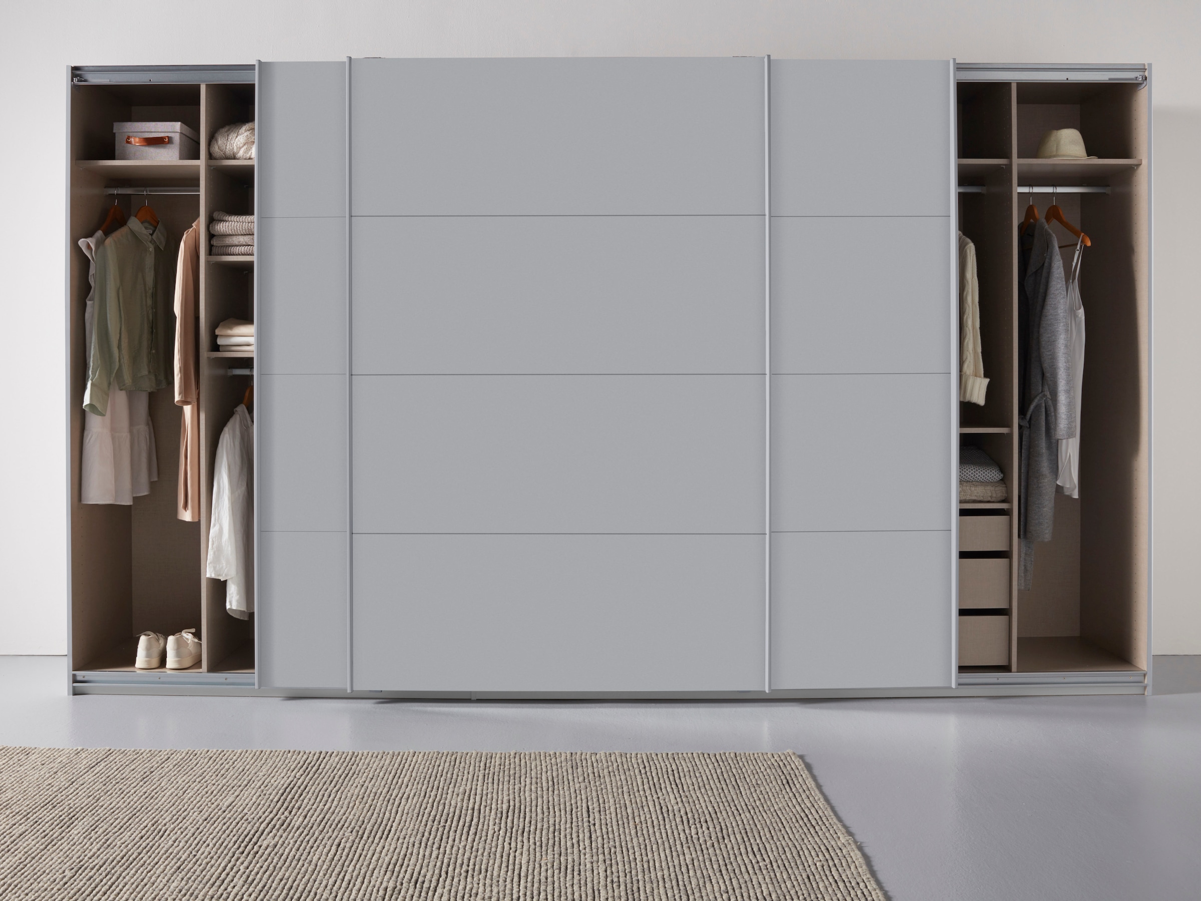 rauch Schwebetürenschrank »Kleiderschrank Schrank Garderobe TOPSELLER OTELI inkl. Inneneinteilung«, mit 3 Innenschubladen sowie zusätzlichen Einlegeböden MADE IN GERMANY