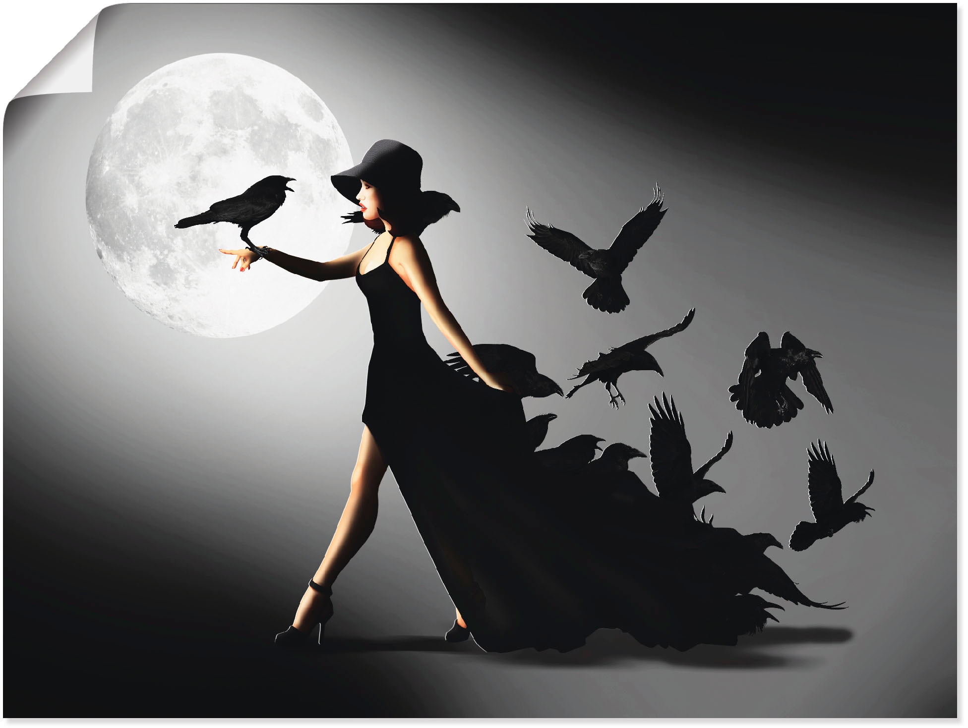 Artland Wandbild "Die Frau mit den Raben" Animal Fantasy 1 Stk. tlg. als Al günstig online kaufen