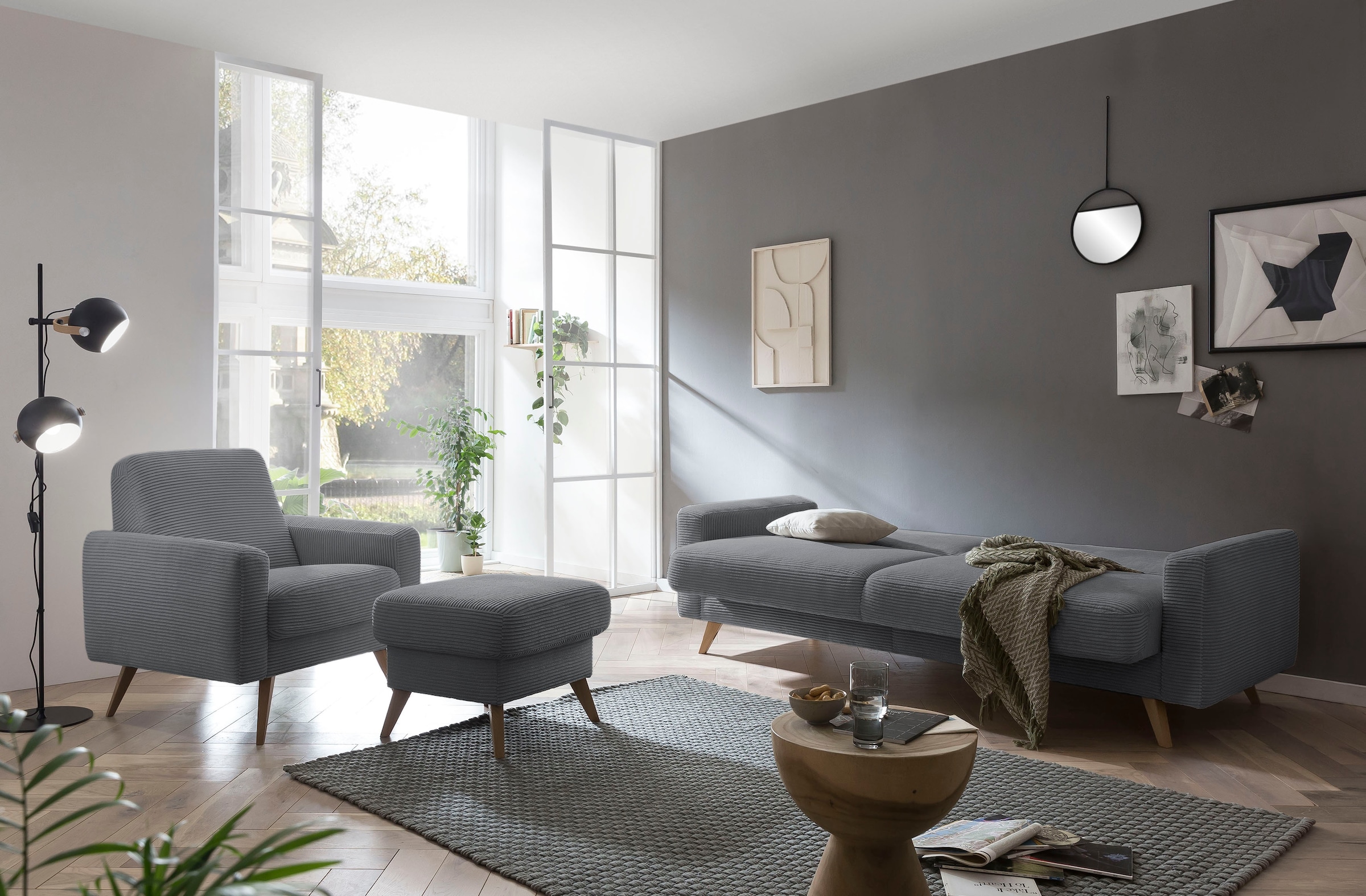 exxpo - sofa fashion 3-Sitzer »Samso, elegant und bequem, aktueller Cord Bezug, Kippcouch«, hochwertige Verarbeitung, Schlafsofa inkl. Bettfunktion und Bettkasten