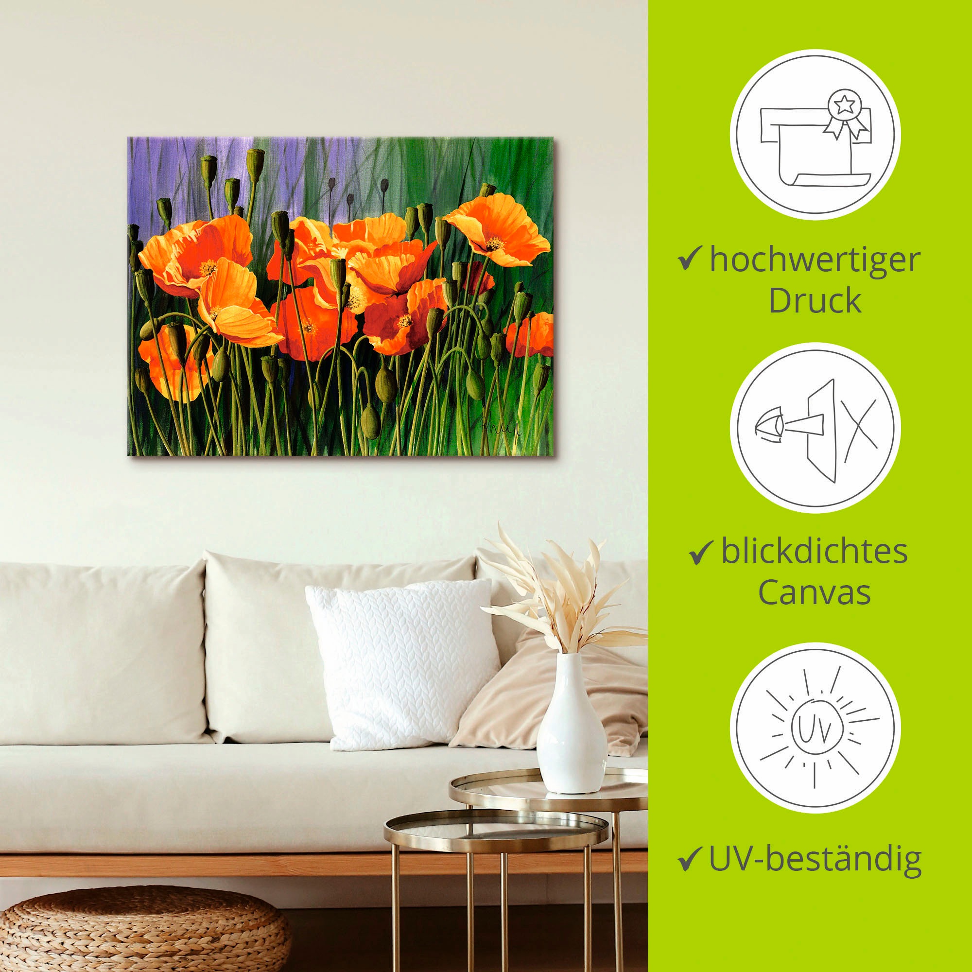 Artland Leinwandbild »Mohnblumen I«, Blumen, (1 St.), auf Keilrahmen gespannt