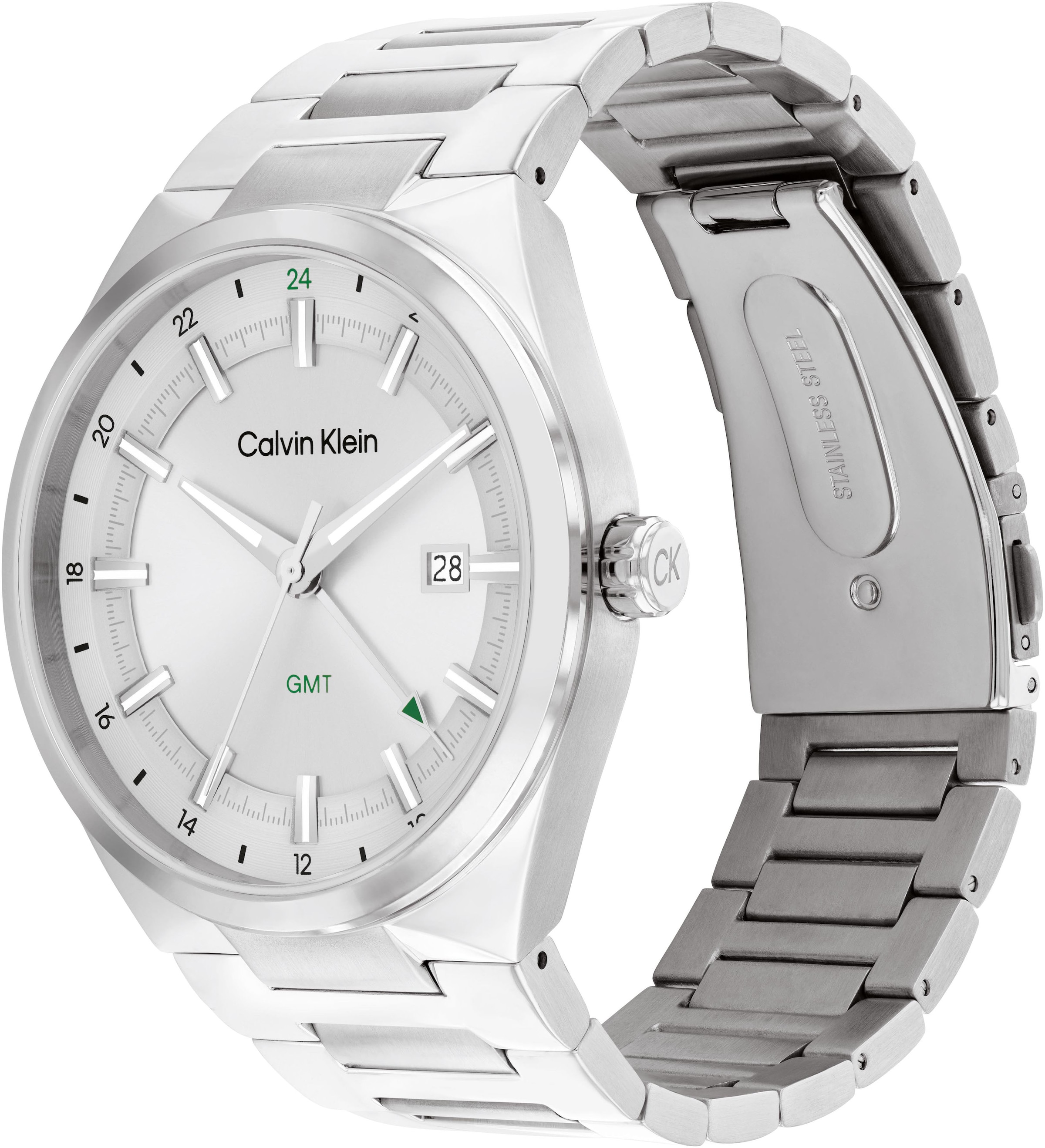 Calvin Klein Quarzuhr »DISTINGUISH GMT«, Armbanduhr, Herrenuhr, Edelstahlarmband, analog, Tag, 2. Zeitzone