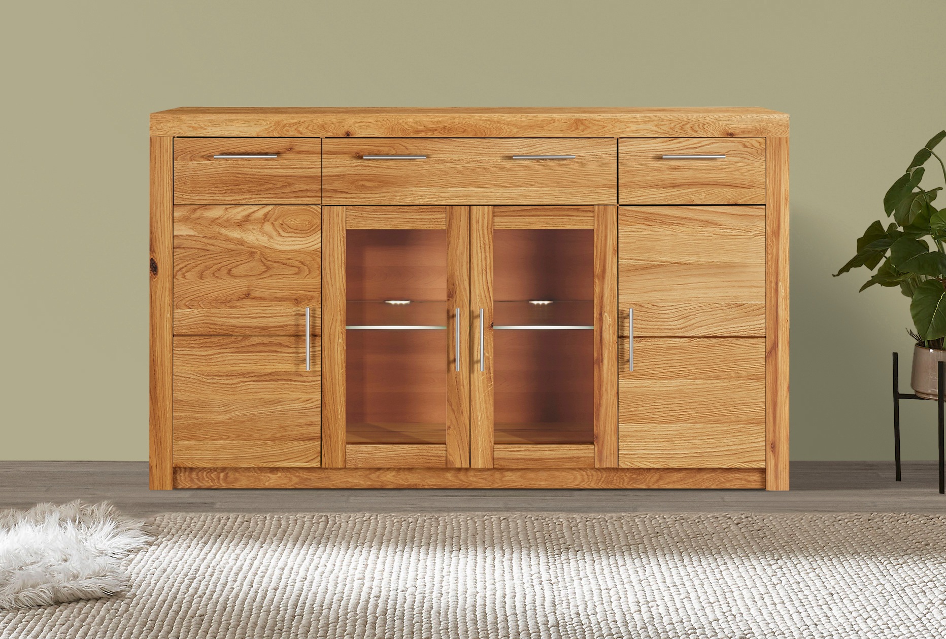 VOGL Möbelfabrik Highboard "Toronto", opt. Glastüren, teilmassiv, Rahmenopt günstig online kaufen