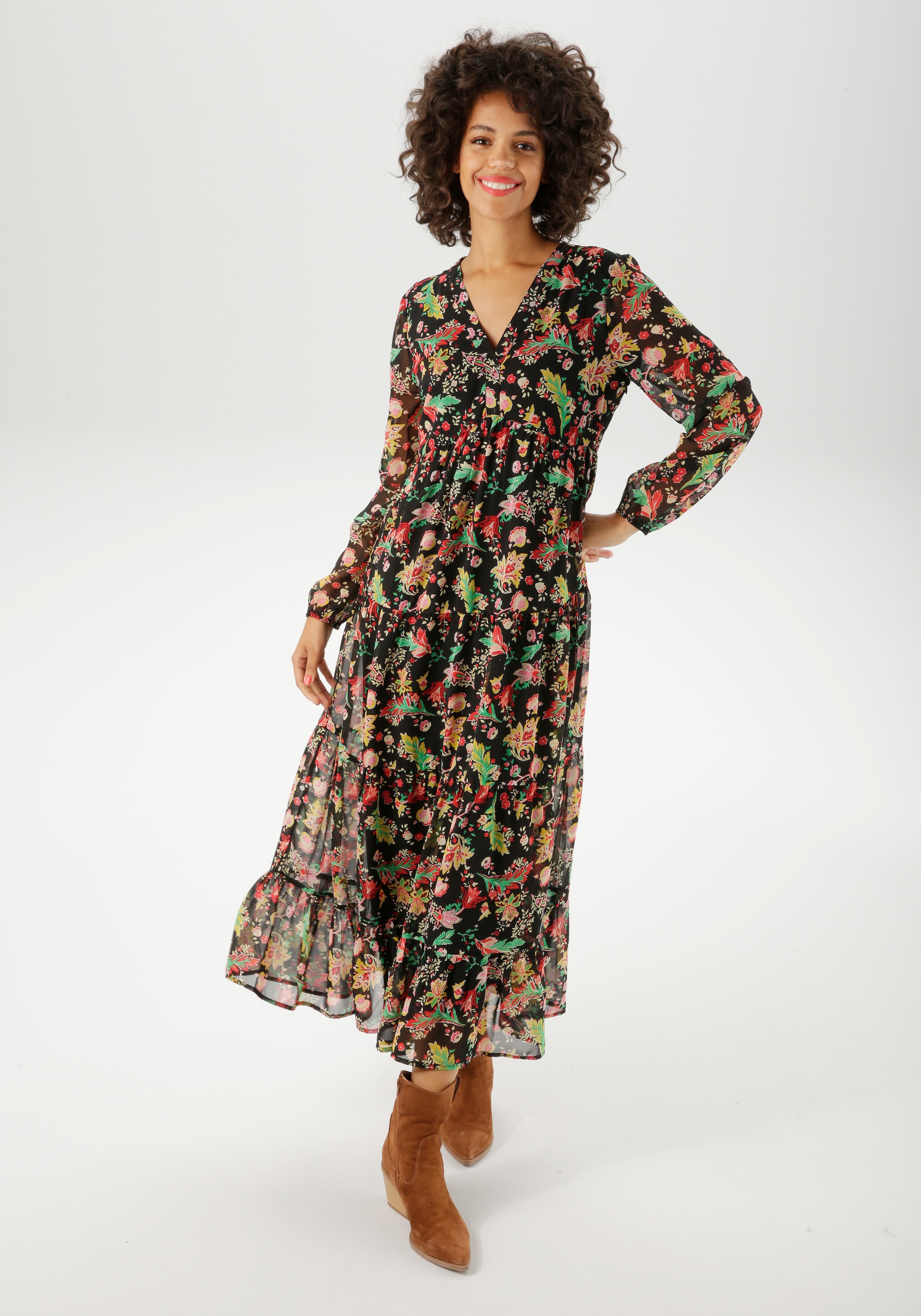 Aniston CASUAL Maxikleid, mit farbenfrohem Blumendruck - jedes Teil ein Uni günstig online kaufen