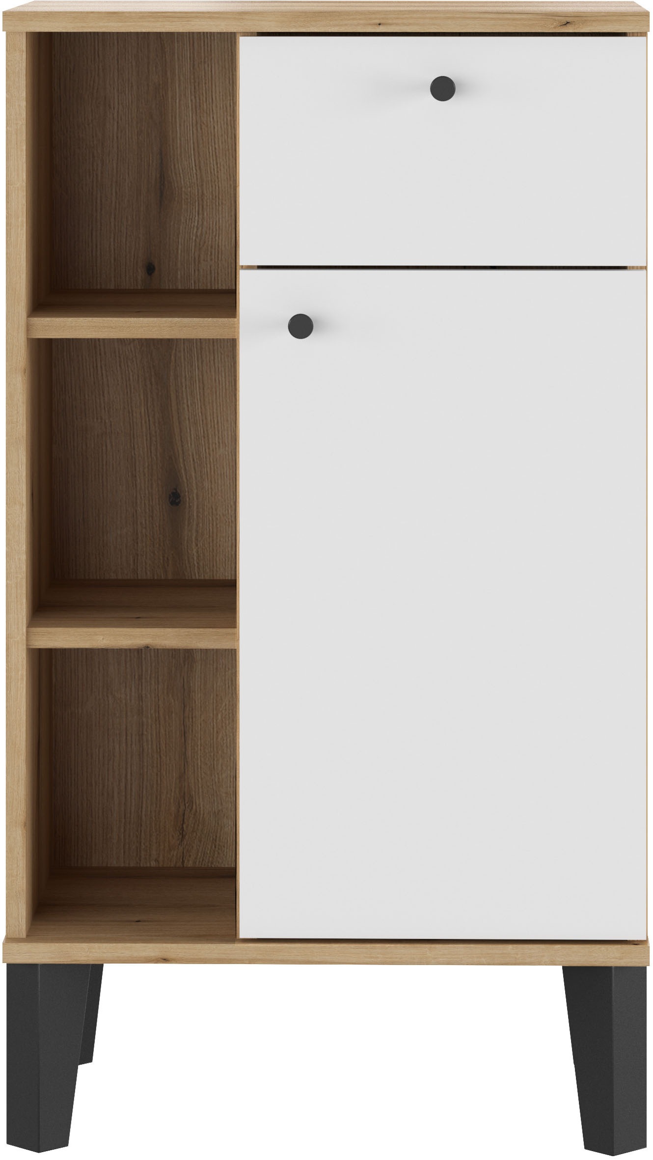 INOSIGN Midischrank »Oslo, Badschrank mit Knopfgriff, Schrank im skandinavischen Design«, in der Türfarbe Weiß oder Grau verfügbar, ausreichend Stauraum