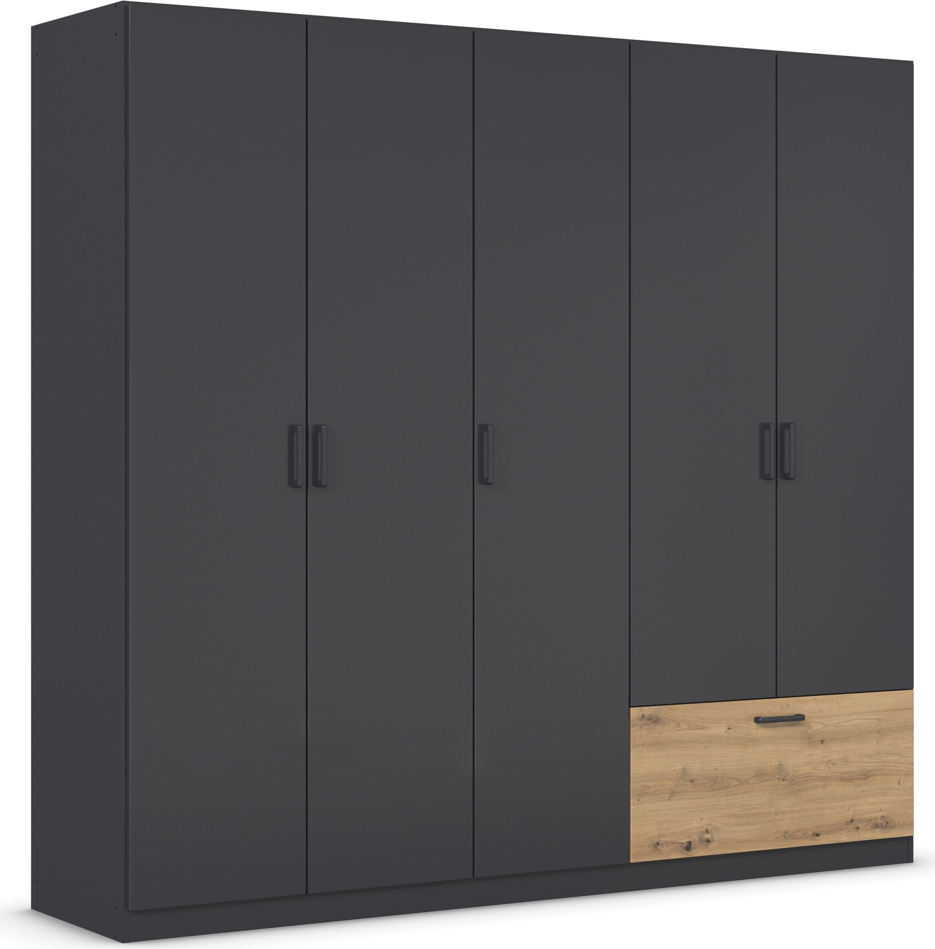 rauch Drehtürenschrank "Kleiderschrank Schrank Garderobe Wäscheschrank BARI" mit Schubasten außen, moderner Griff in Graumetallic MADE IN GERMANY