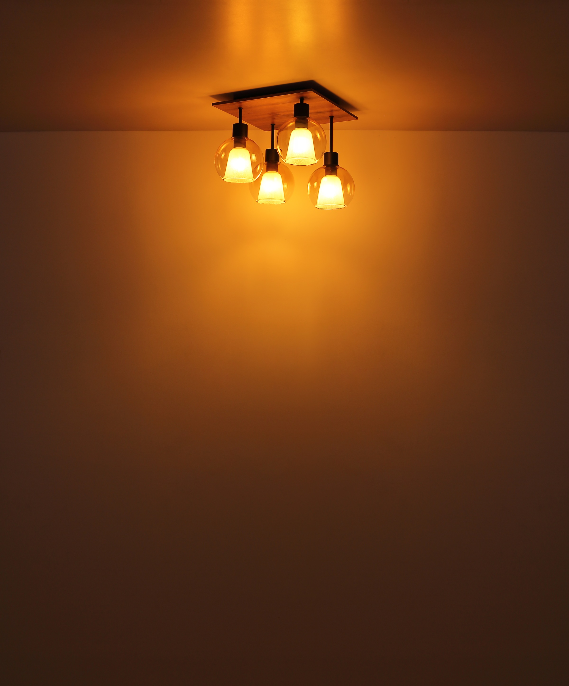 GLOBO LIGHTING Deckenleuchte »BARRY I«, Leuchtmittel E27 | ohne Leuchtmittel, Deckenlampe/holzoptik/Glas amber/Glaskristalle/Innenglas