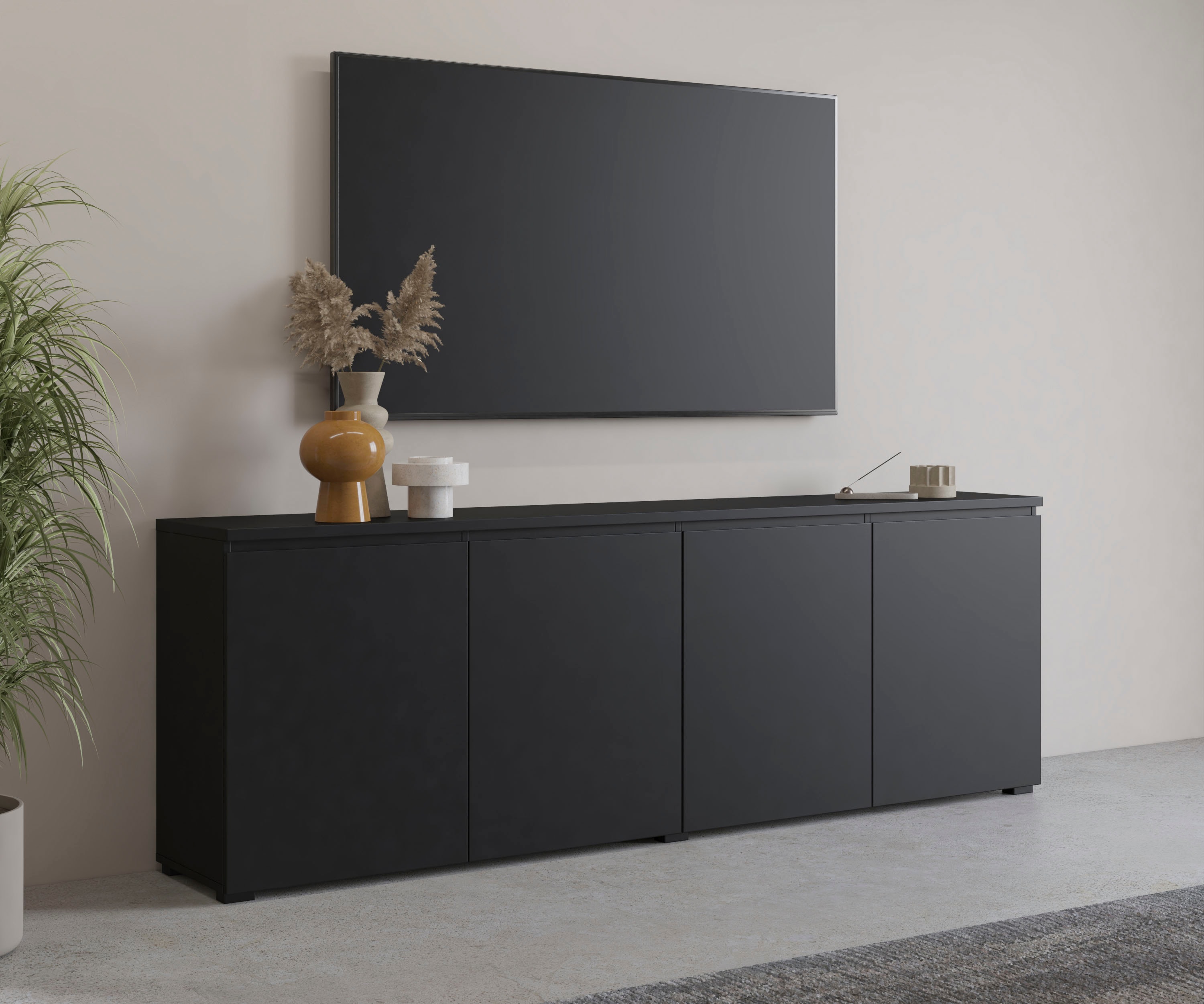 OTTO home Sideboard "Modo, Breite 200 cm, moderne grifflose Kommode 4Türen" Anrichte mit viel Stauraum, Einlegeböden verstellbar