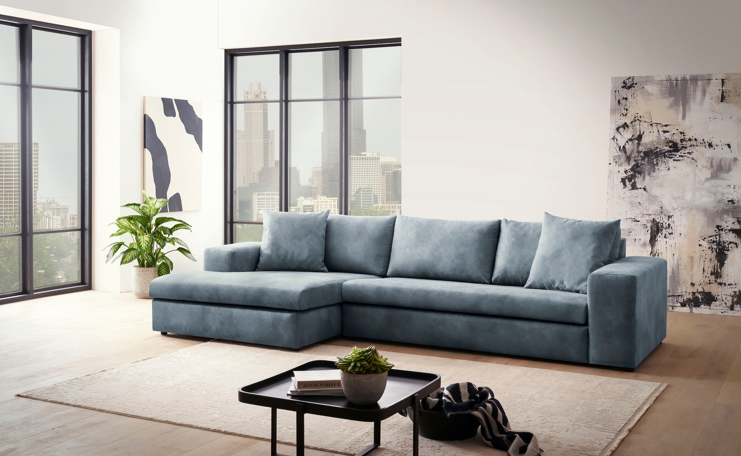 Home affaire Ecksofa "SLEETLAND XXL in Samtvelours oder Vintage-Leder-Optik günstig online kaufen