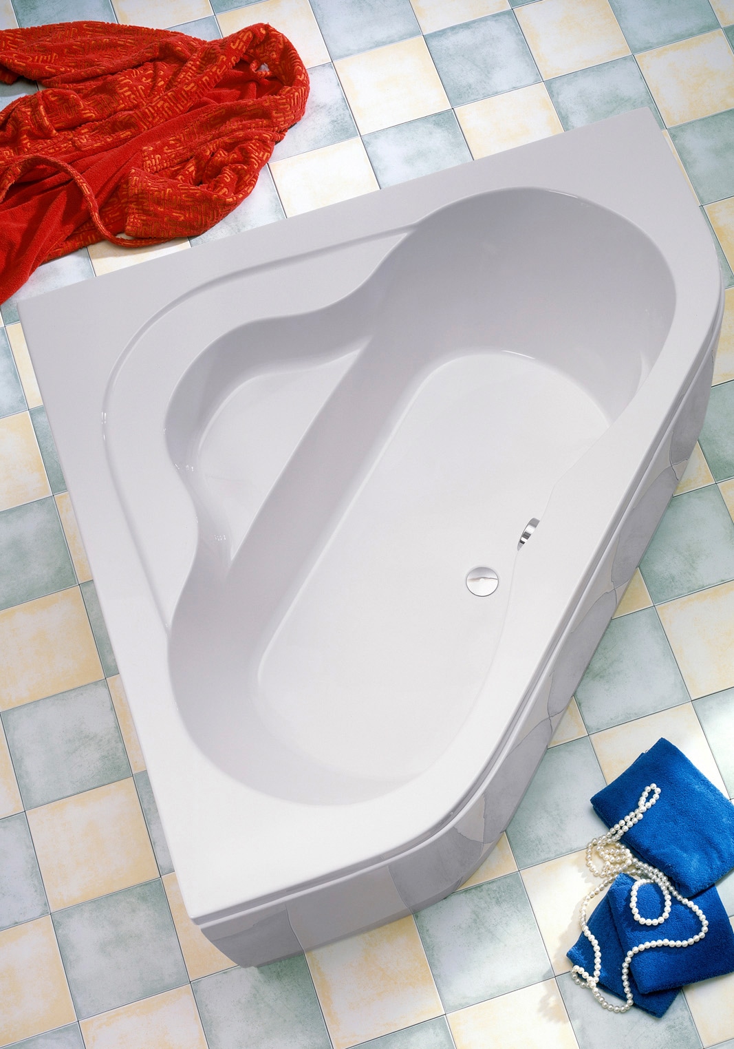 Eckwanne OTTOFOND, B:140cm H:56,5cm L:140cm T:140cm, weiß, Sanitäracryl, Badewannen, "Lucia", mit Wannenträger und Ablaufgarnitur