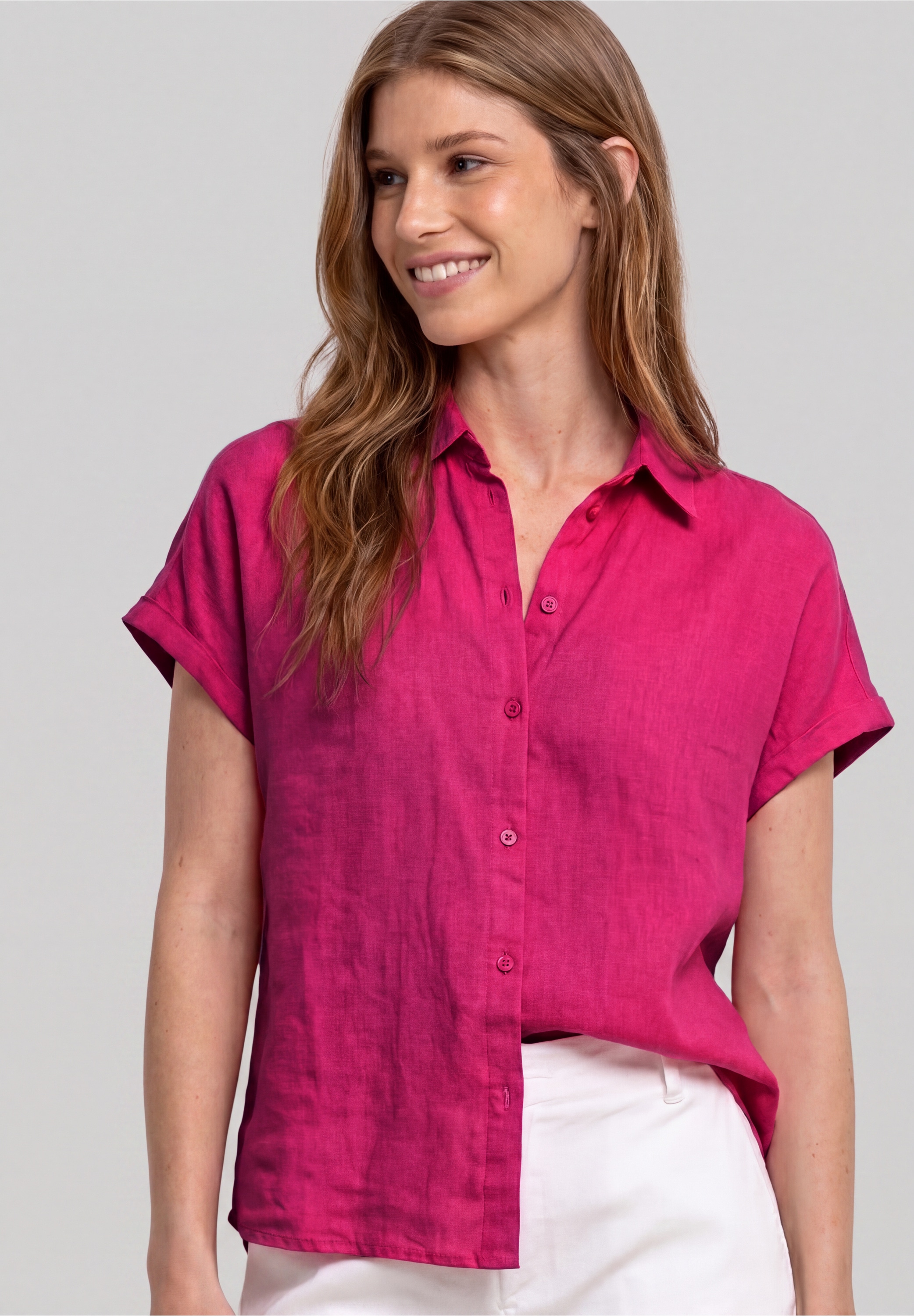 STREET ONE Kurzarmbluse Sommerbluse mit Dropped Shoulders und Turn-Up-Detail