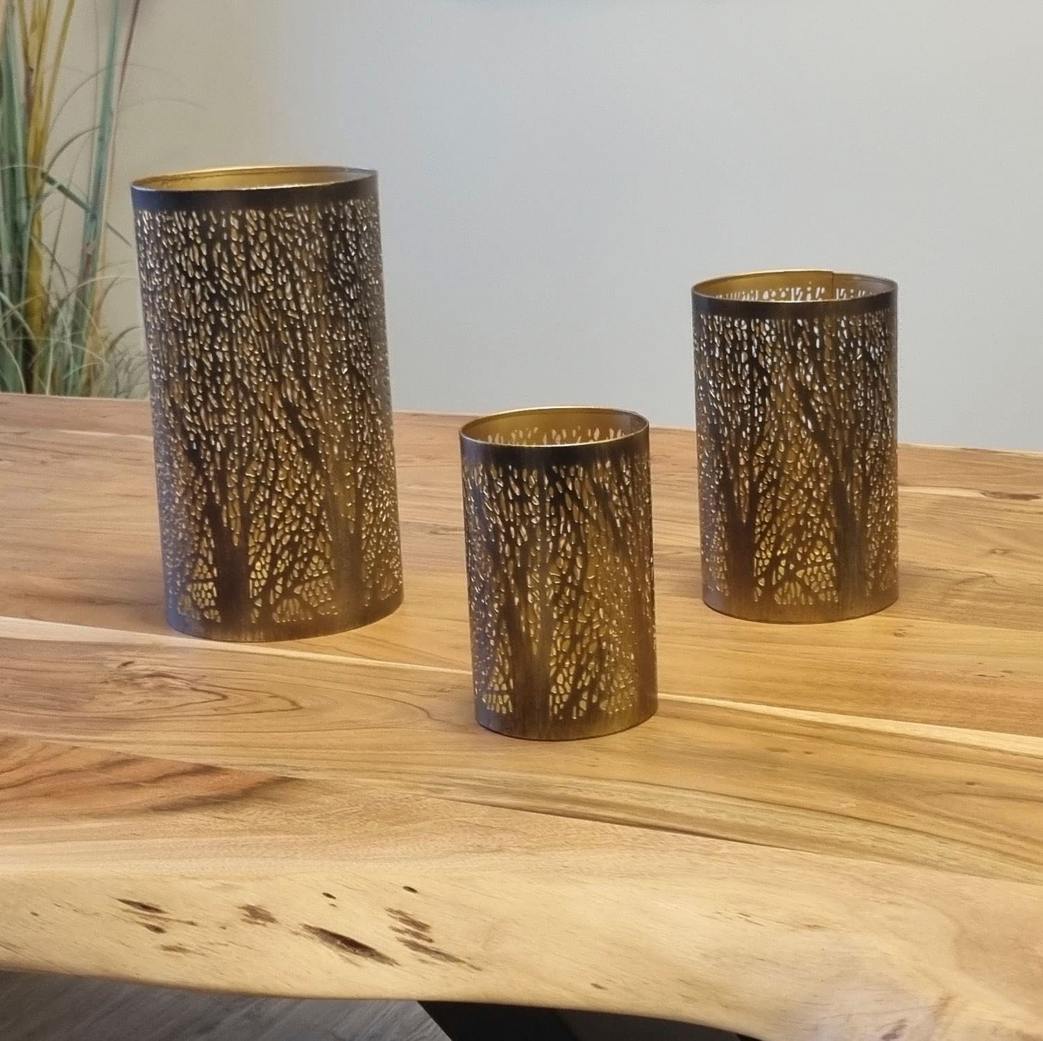 Ambiente Haus Kerzenlaterne "Stumpenkerzenhalter Walddesign, Höhe ca. 16 cm günstig online kaufen