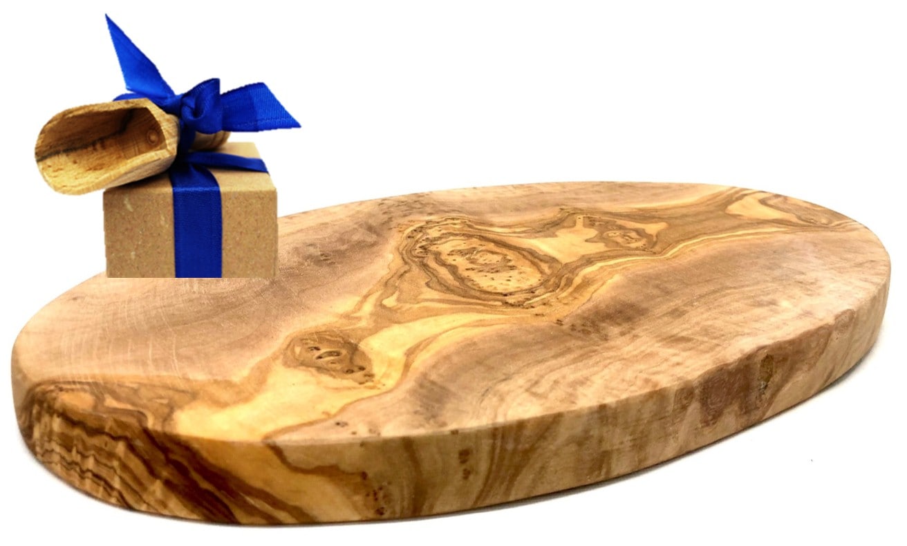 Olivenholz-erleben Frühstücksbrett "Brett oval, aus Olivenholz 30 cm" platzsparende Form ist ideal für Frühstück, Snacks oder Servieren