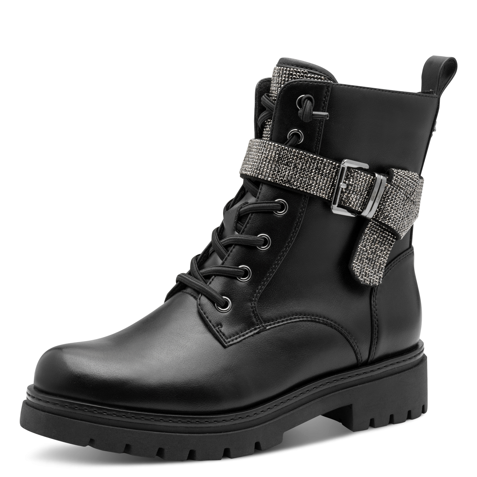 MARCO TOZZI by GMK Schnürstiefelette, Blockabsatz, Schnürboots mit schmuckbesetztem Zierriemen