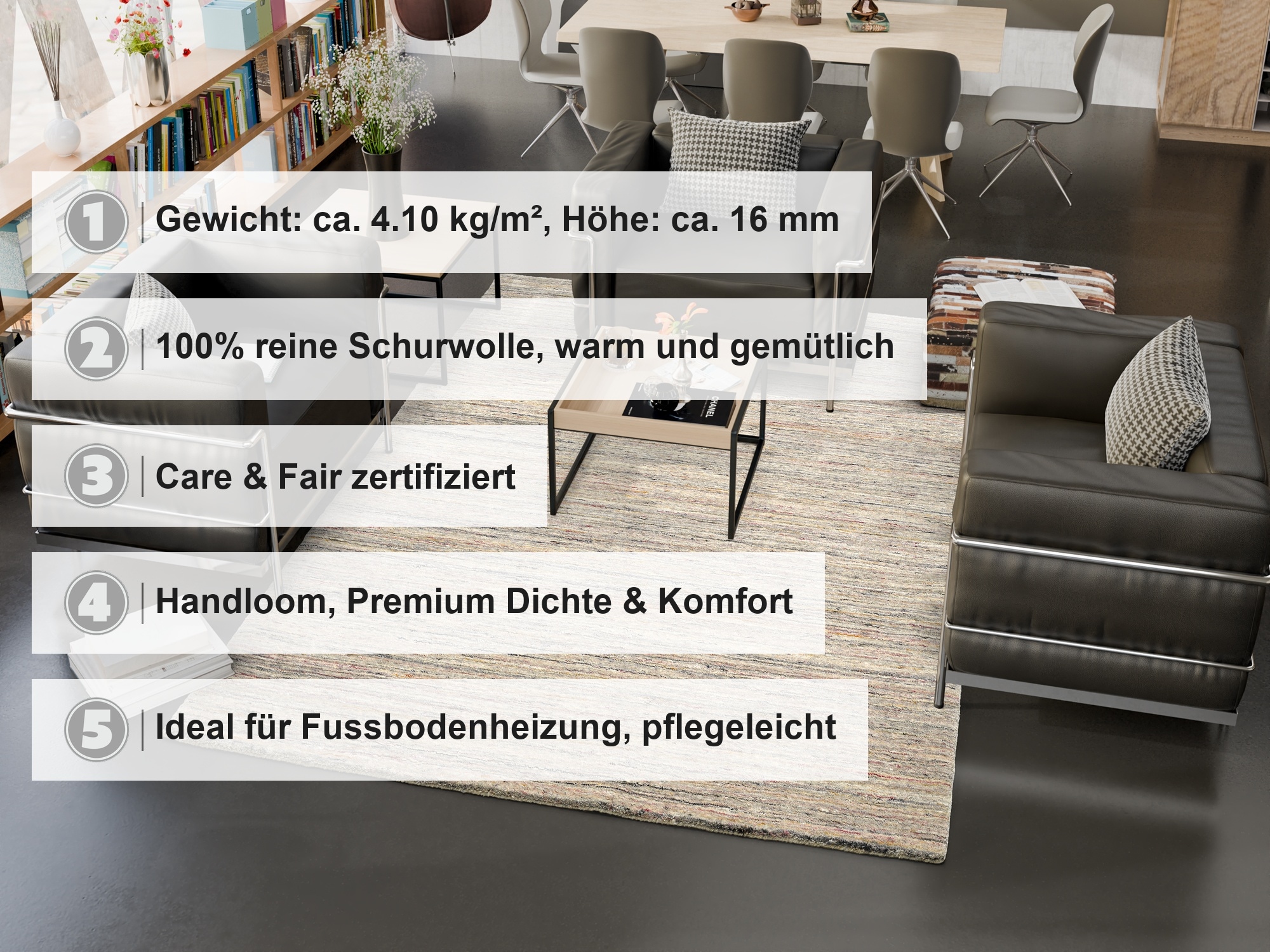 OCI DIE TEPPICHMARKE Wollteppich »HAPINOA« rechteckig 16 mm Höhe handgewebt, reine Wolle, Naturfasern, Hochwertig, Wohnzimmer