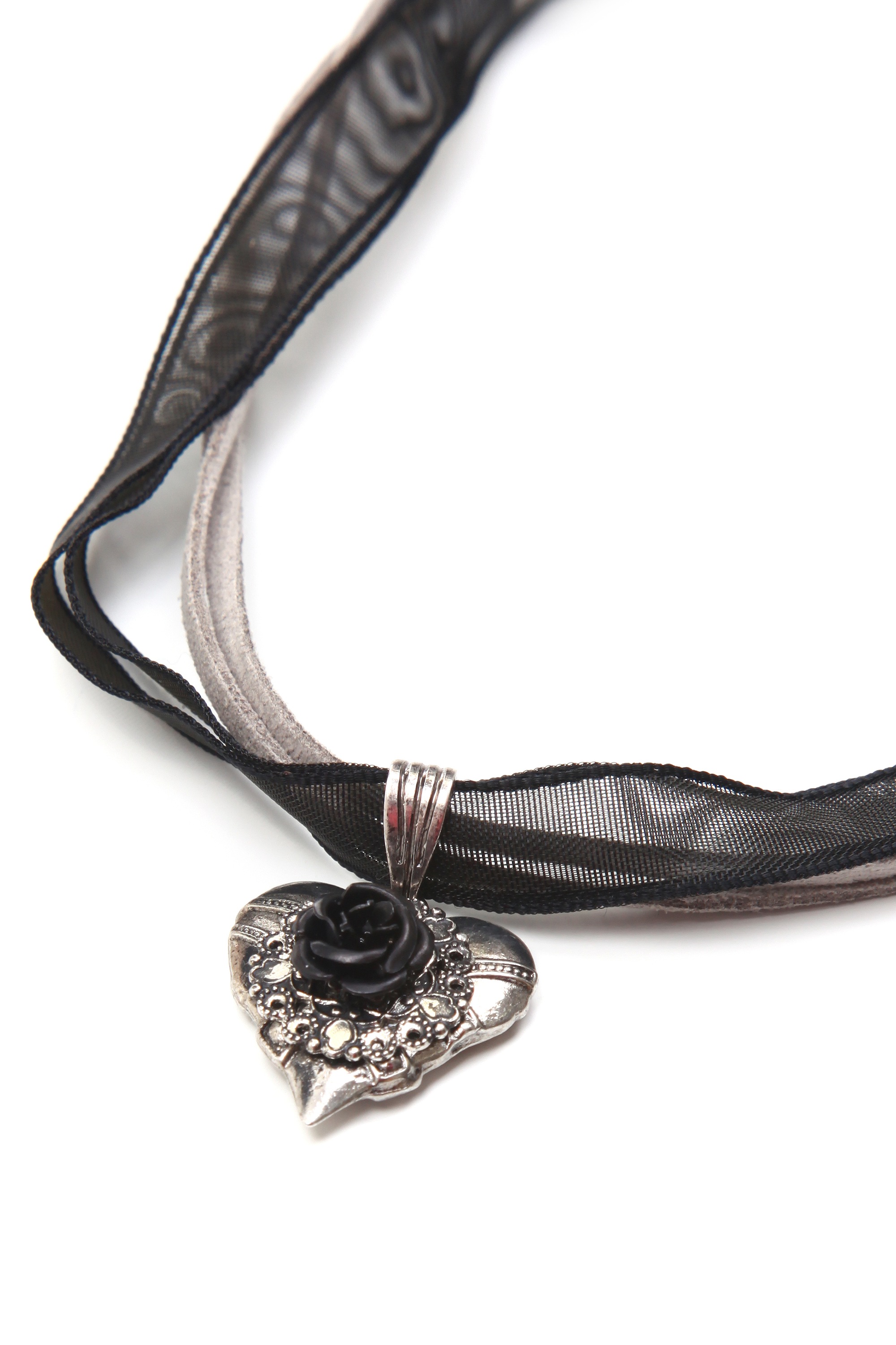 Kette mit Anhänger ALLGÄU REBELL "Gerda", Damen, Gr. onesize, Metall, schwarz, Basic, Halsketten, mit Leder- und Organzaband 2