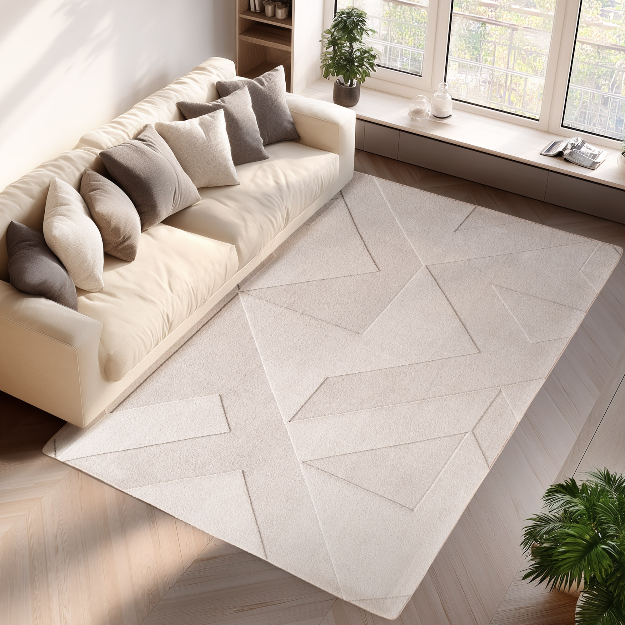 Teppich AYYILDIZ TEPPICHE "POMPEI 1613", beige (creme), B:160cm H:12mm L:230cm, Microfaser, Teppiche, Teppich, Läufer, pflegeleichte Oberfläche, leicht zu reinigen, Kurzflor