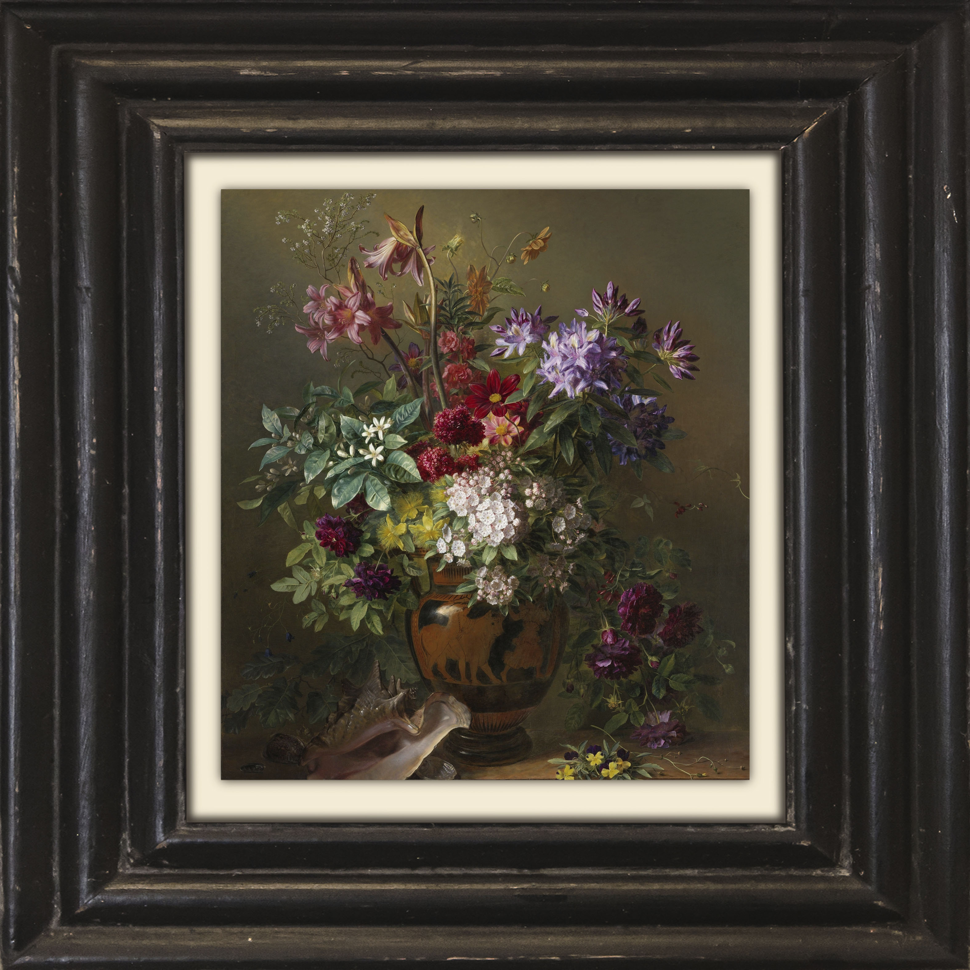 queence Leinwandbild "Blumen" Blumen Blumenbilder Kunst Stillleben Vasen & Töpfe Premium-Leinwandstoff, Handarbeit aus Deutschland, 40x40cm