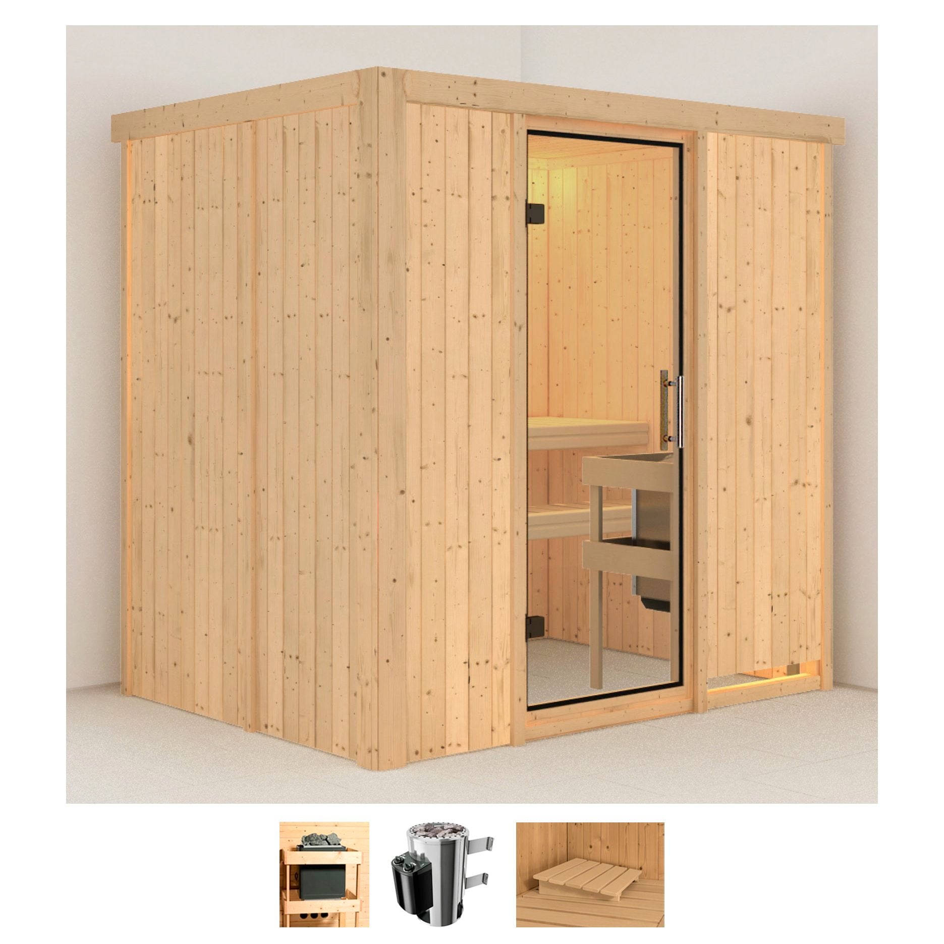 Karibu Sauna "Finja" Set, Ofen 3,6 kW intgr. Strg