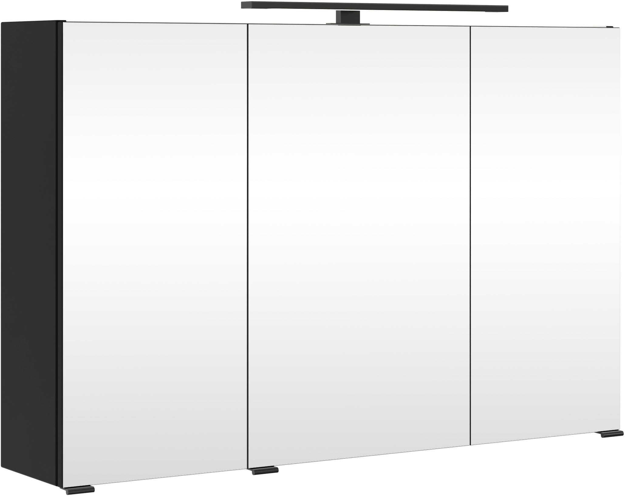 welltime "SALVADA, 3D-Spiegelschrank 100 cm, gedämpfte Scharniere, LED-Lampe" Schwarz, Front und Korpus aus hochwertigen MDF, Anti-Finger-Print