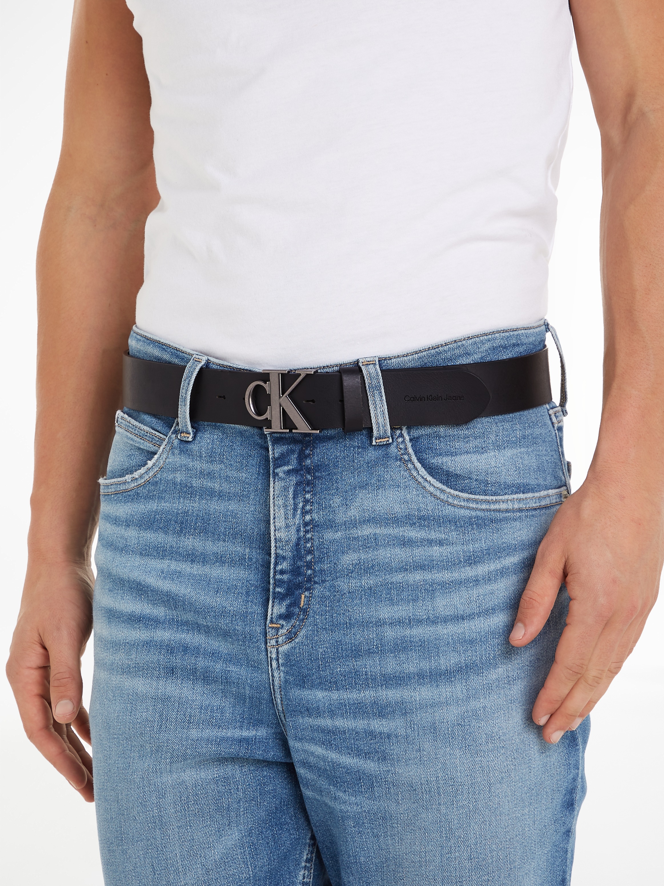 Calvin Klein Jeans Ledergürtel "ROUND MONO PLAQUE LTHR BELT 40MM", mit CK-L günstig online kaufen