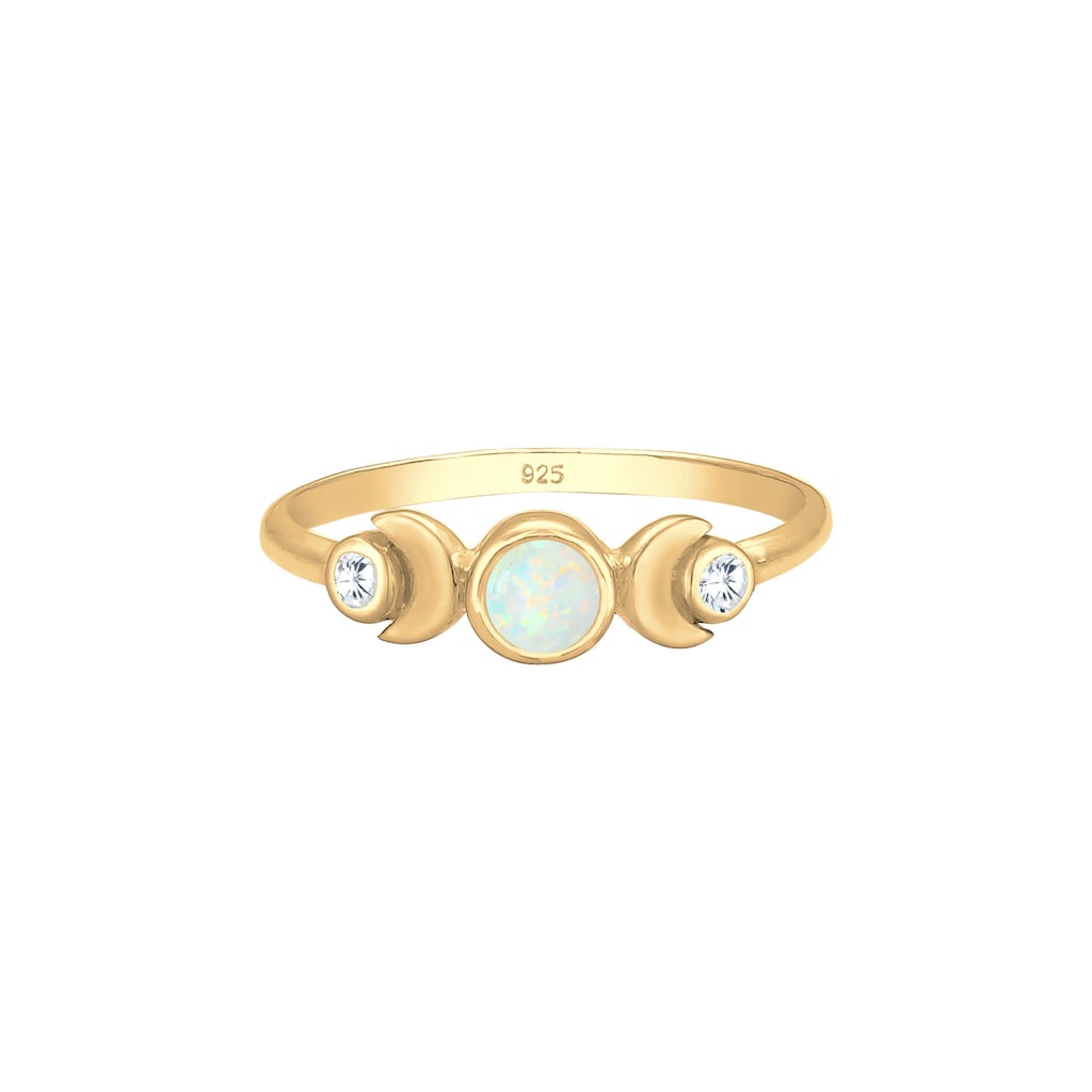 Elli Fingerring »Vintage Design Halbmond Opal Zirkonia 925er Silber«