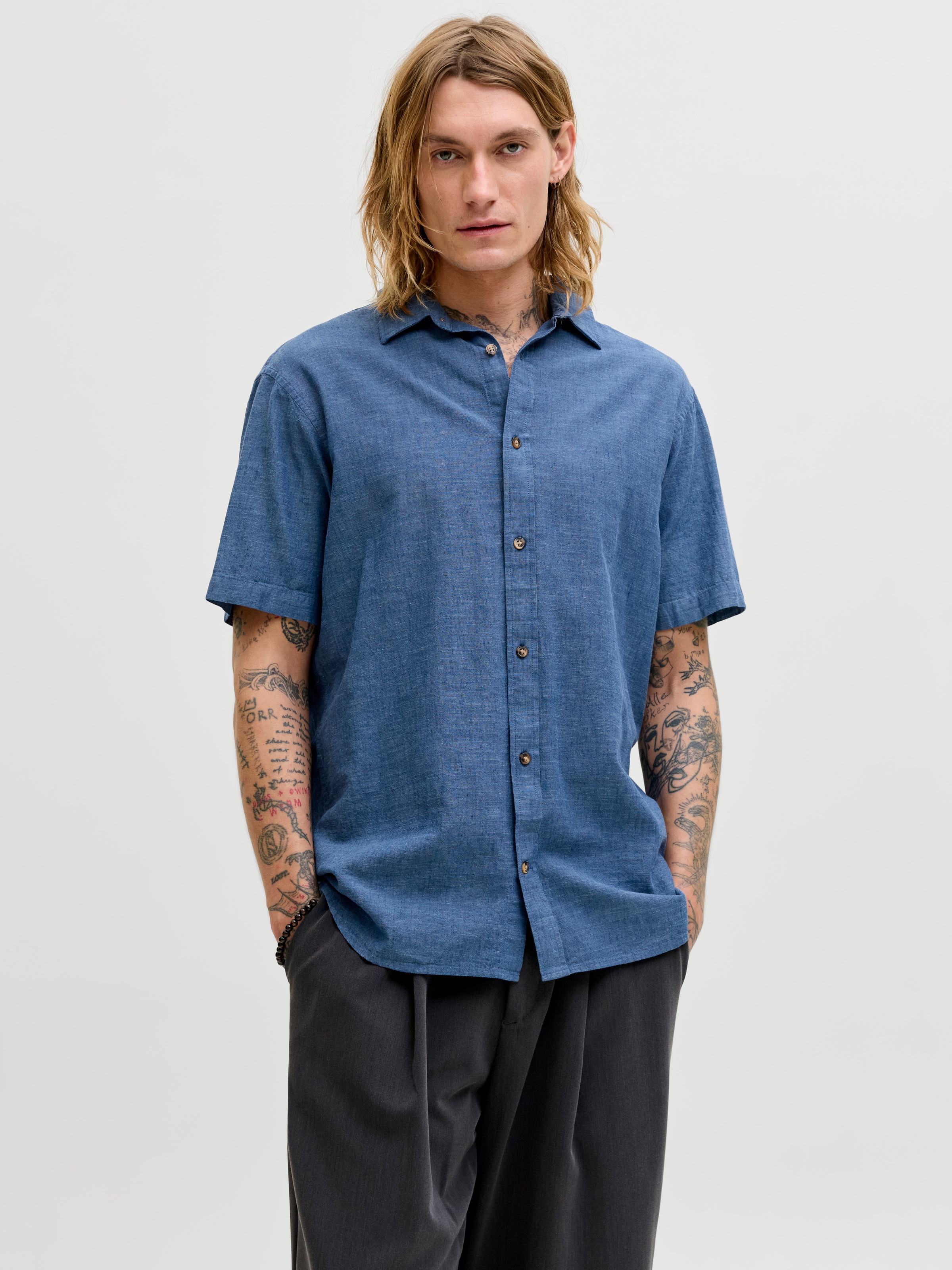 Jack & Jones Kurzarmhemd "JJESUMMER LINEN BLEND SHIRT S/S SN" Baumwolle mit günstig online kaufen