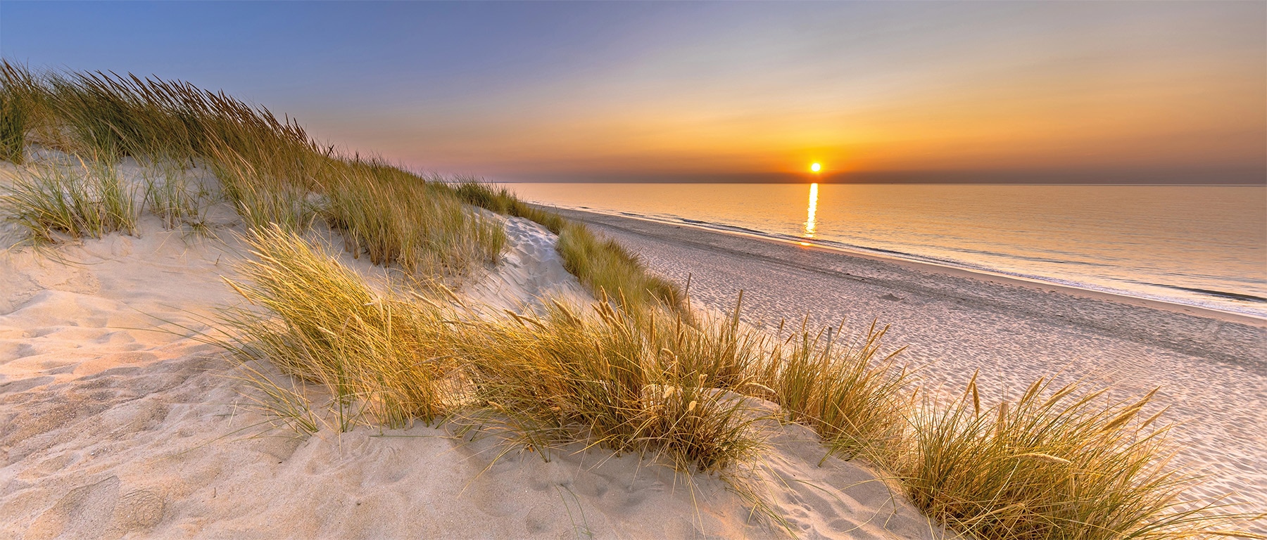Bönninghoff Bild "Wandbild STRAND 60x140 cm – Leinwandbild Keilrahmen Deko modern" Meer Sonnenuntergang Strand auf Keilrahmen gespannt