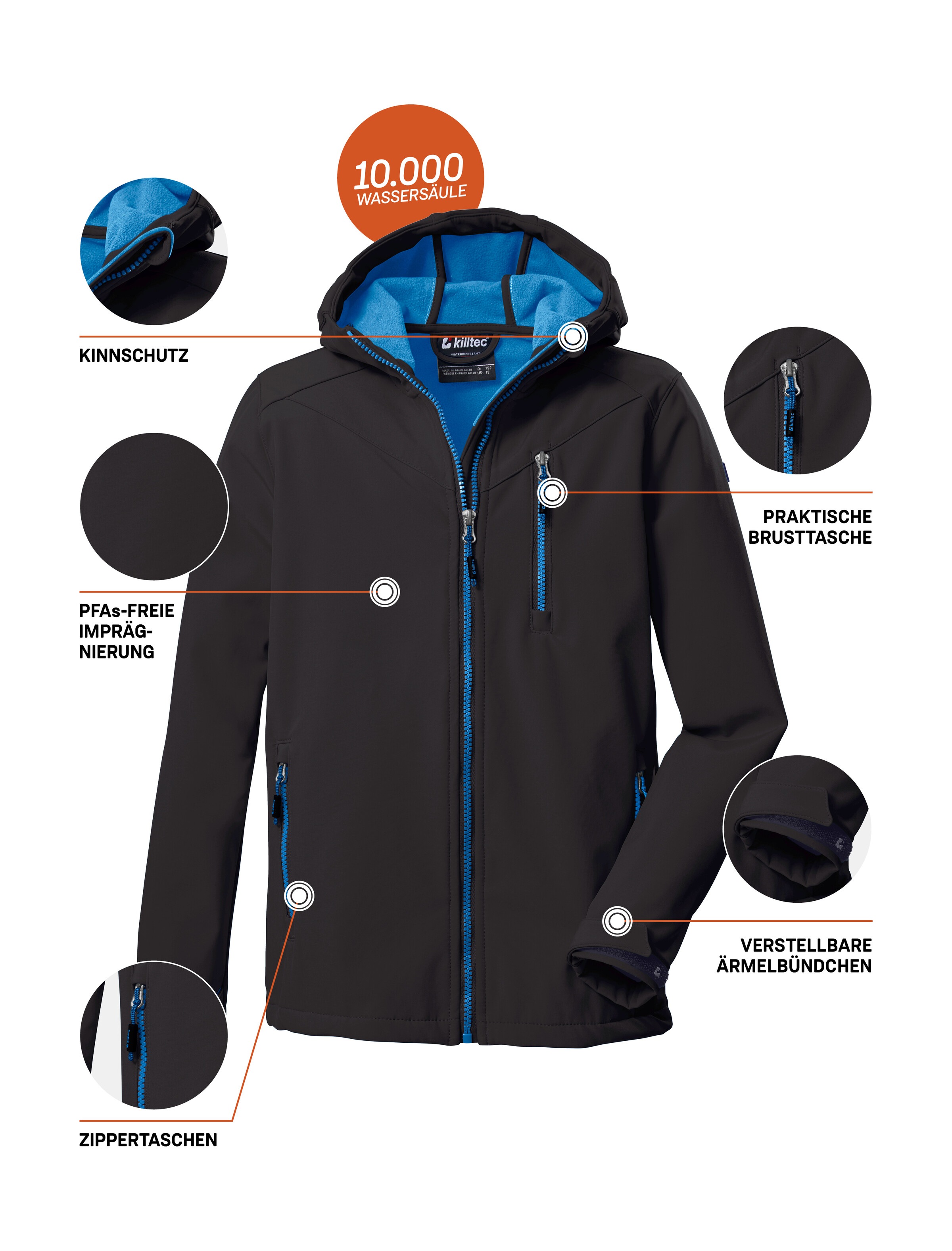Killtec Softshelljacke »Boys Softshelljacke«, Wasserabweisende Softshelljacke mit Kapuze, Fleece und PFAs-frei