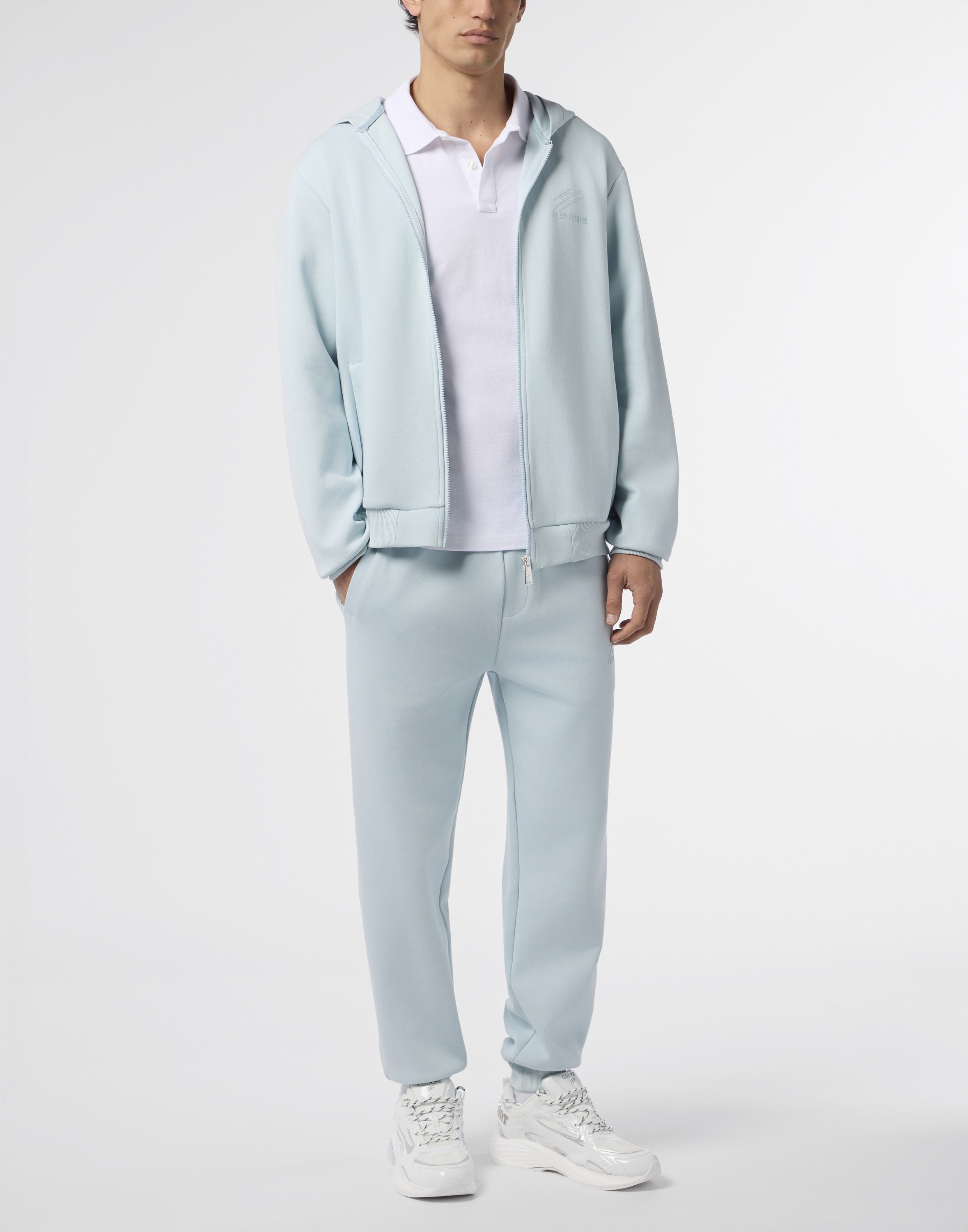 Kapuzensweatjacke PLEIN SPORT "Pique Zip Hoodie Icon", Herren, Gr. S, 07, lightblau, Obermaterial: 59% Baumwolle, 35% Polyester, 6% Elasthan, Sweatjacken 3