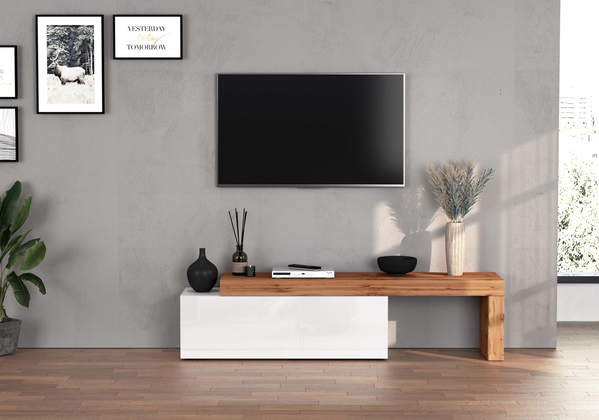 INOSIGN Lowboard »Chronos TV-Board, T-Schrank«, (1 St., Breite verstellbar von 180 bis 290 cm), Breite 240 cm TV-Board,Lowboard,1 Klappe und ein L-Förmiger Aufsatz