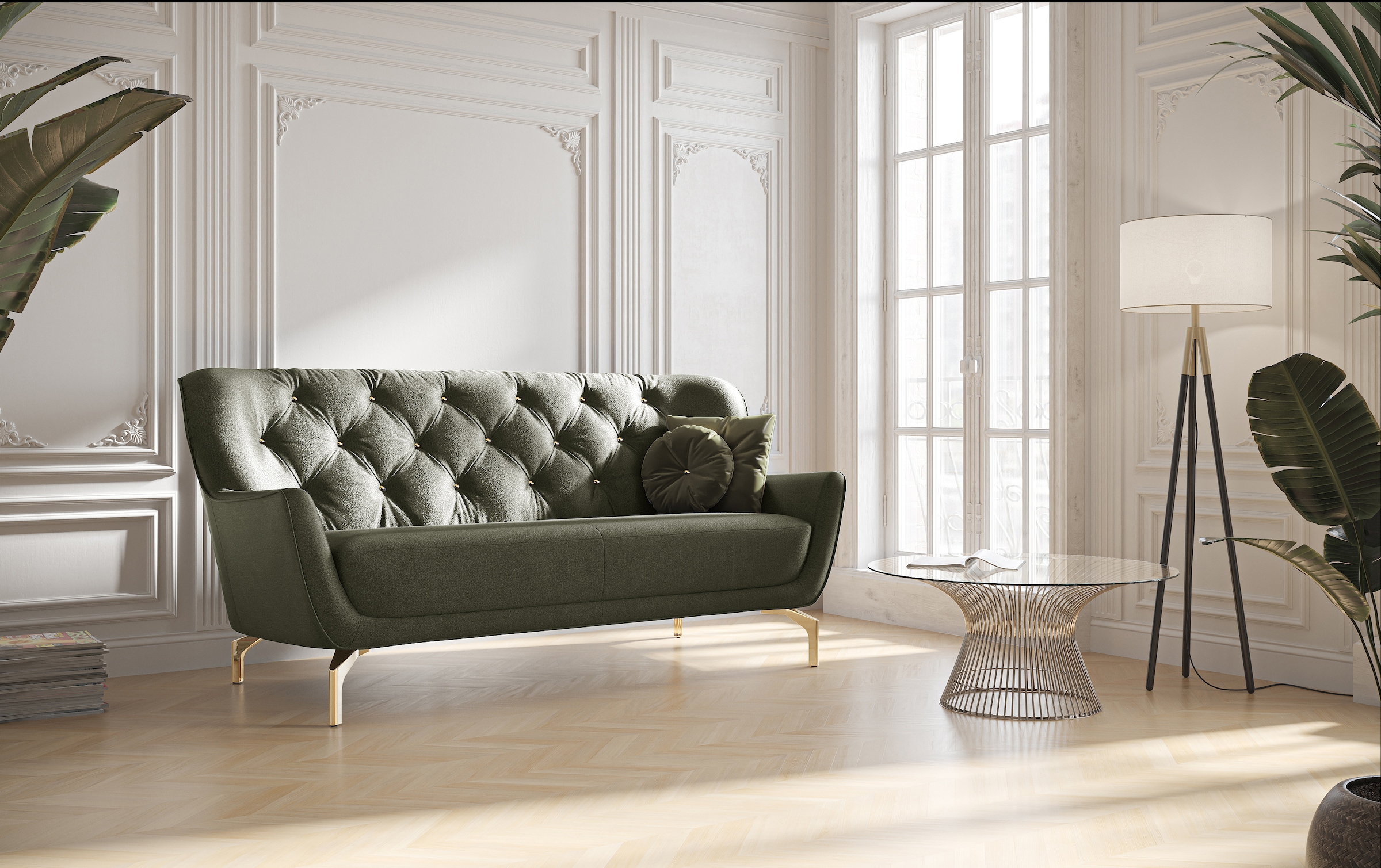 sit&more 3-Sitzer »Orient 3«, inkl. 2 Zierkissen mit Strass-Stein, goldfarbene Metallfüße