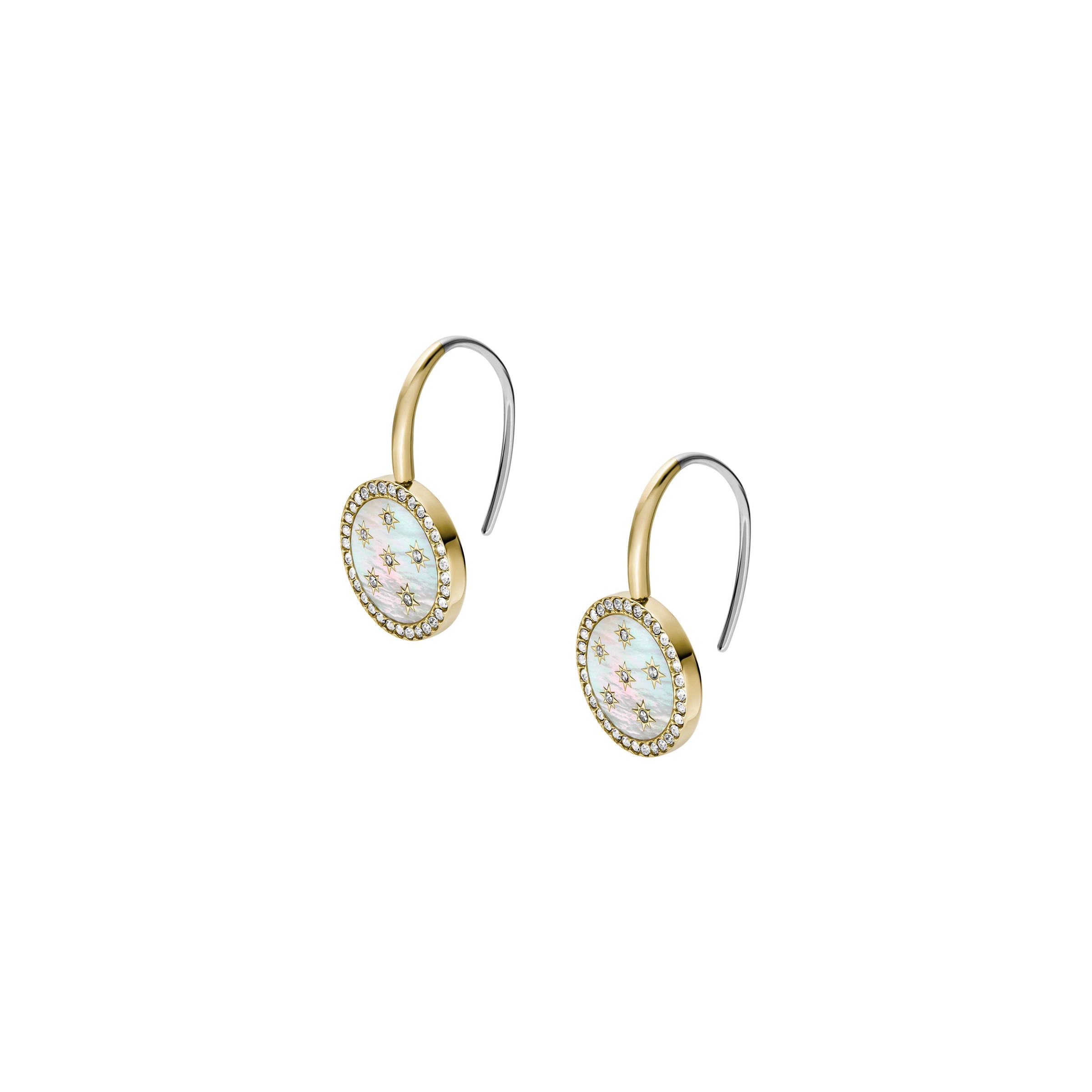 Paar Ohrhaken FOSSIL "Schmuck Geschenk Edelstahl JEWELRY", gold (gelbgoldfarben, edelstahlfarben, kristallweiß, perlmuttfarben, kristallweiß), Ohrringe, Damen, Edelstahl, mit Glasstein - mit Perlmutt 4